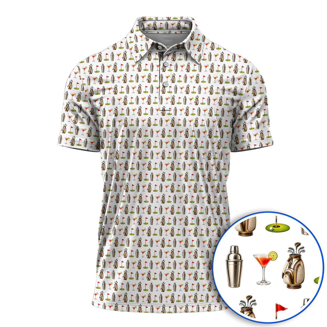 Golf & Cocktails Golf Polos, Martini Lover Golf Apparel, Funny Golf Shirt For Golfer