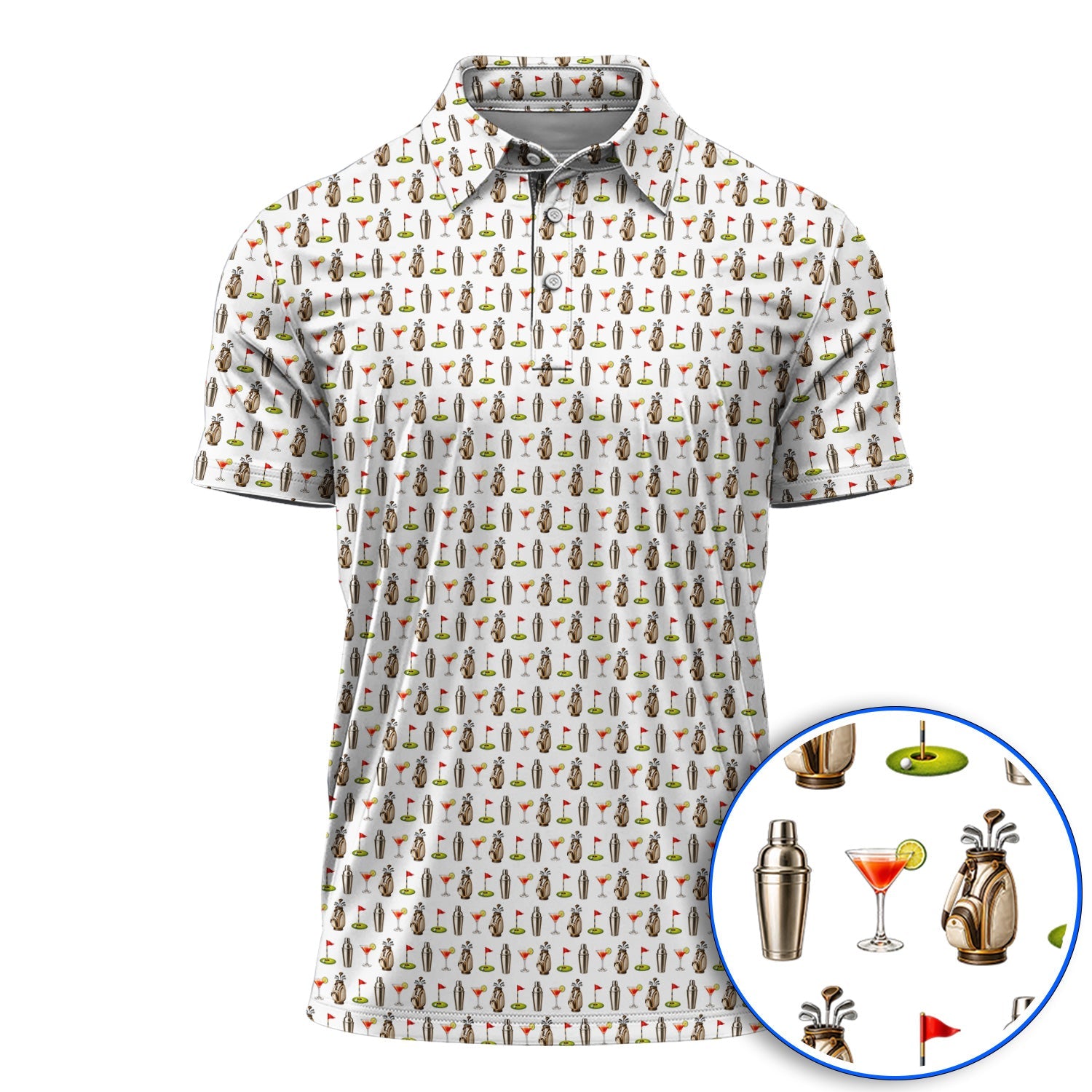 Golf & Cocktails Golf Polos, Martini Lover Golf Apparel, Funny Golf Shirt For Golfer