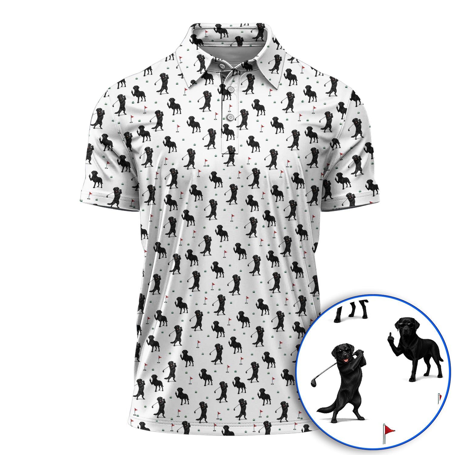 Funny Black Labrador Golf Polos, Lab Dog Pattern Golf Shirt, Crazy Golf Gift For Golfer