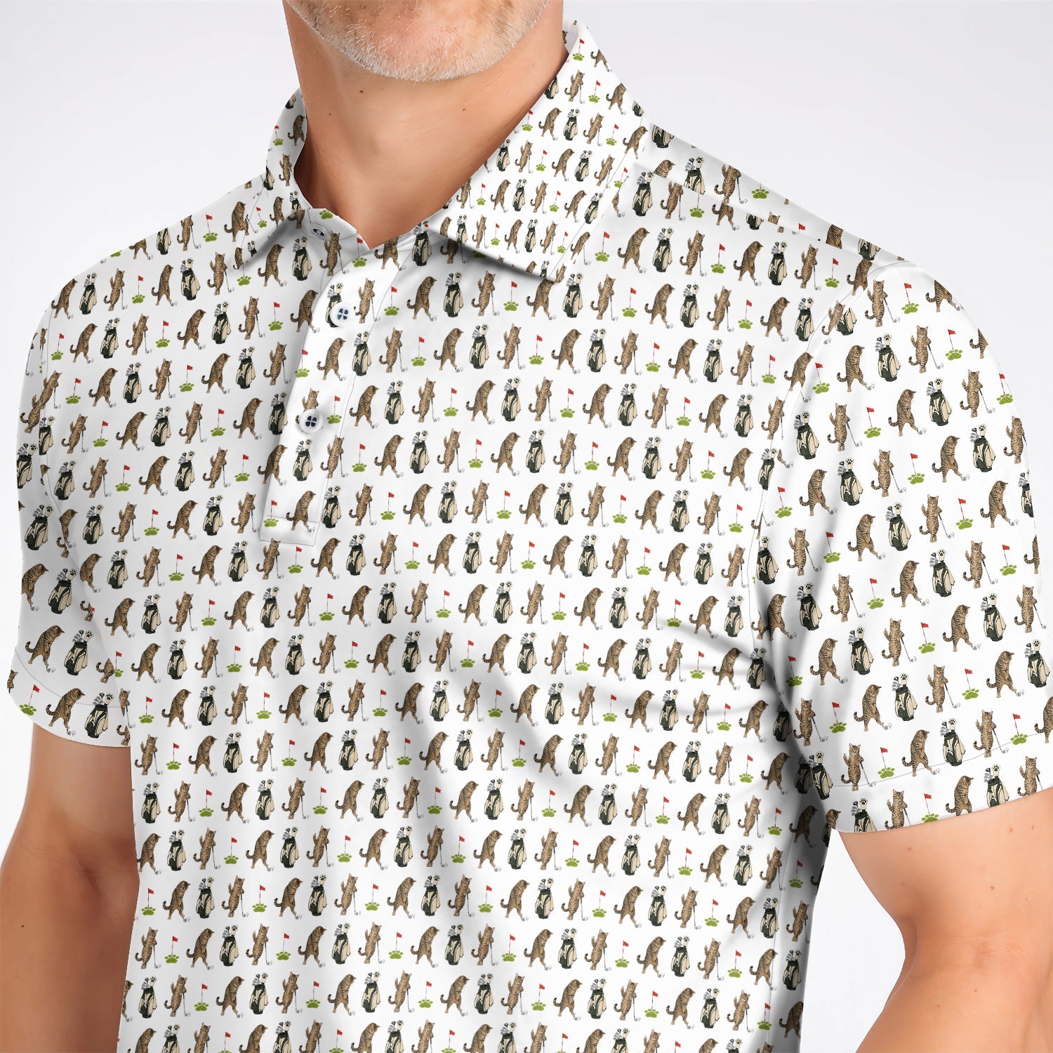 Funny Cat Golf Polos, Cats Pattern Golf Shirt, Cat Lover Golf Gift