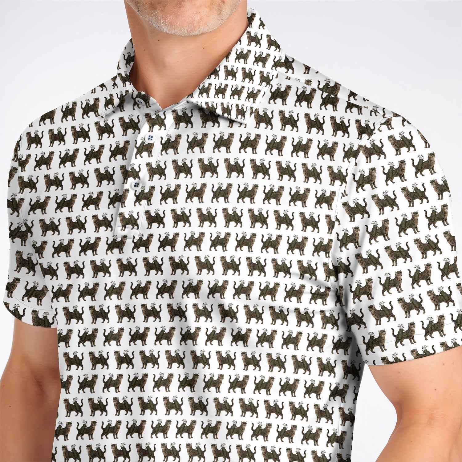 Brown Tabby Cat Golf Polos, Funny Cat Pattern Shirt, Cat Lover Golf Gift For Golfer
