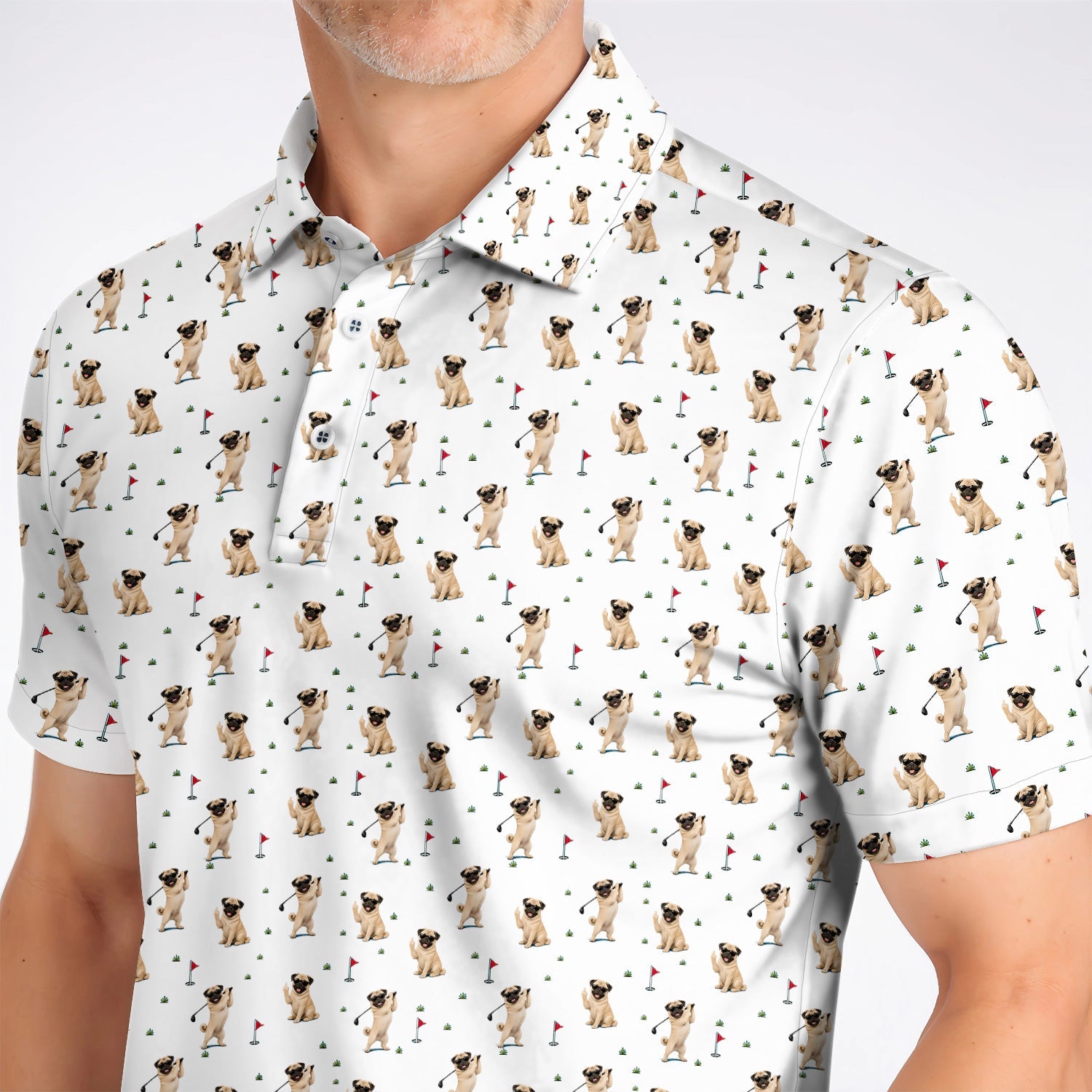 Pug Pattern Golf Shirt, Funny Pug Golf Polos, Crazy Golf Gift For Golfer