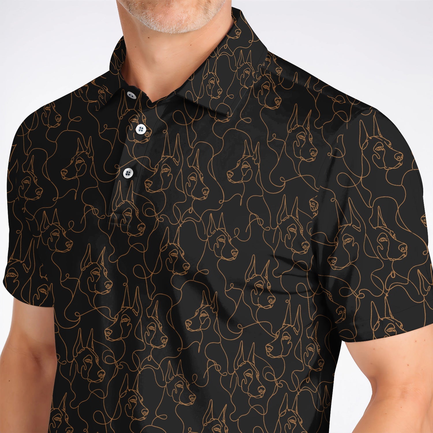 Doberman Line Art Golf Polos, Minimalist Doberman Pattern Golf Shirt, Dog Lover Golf Gift