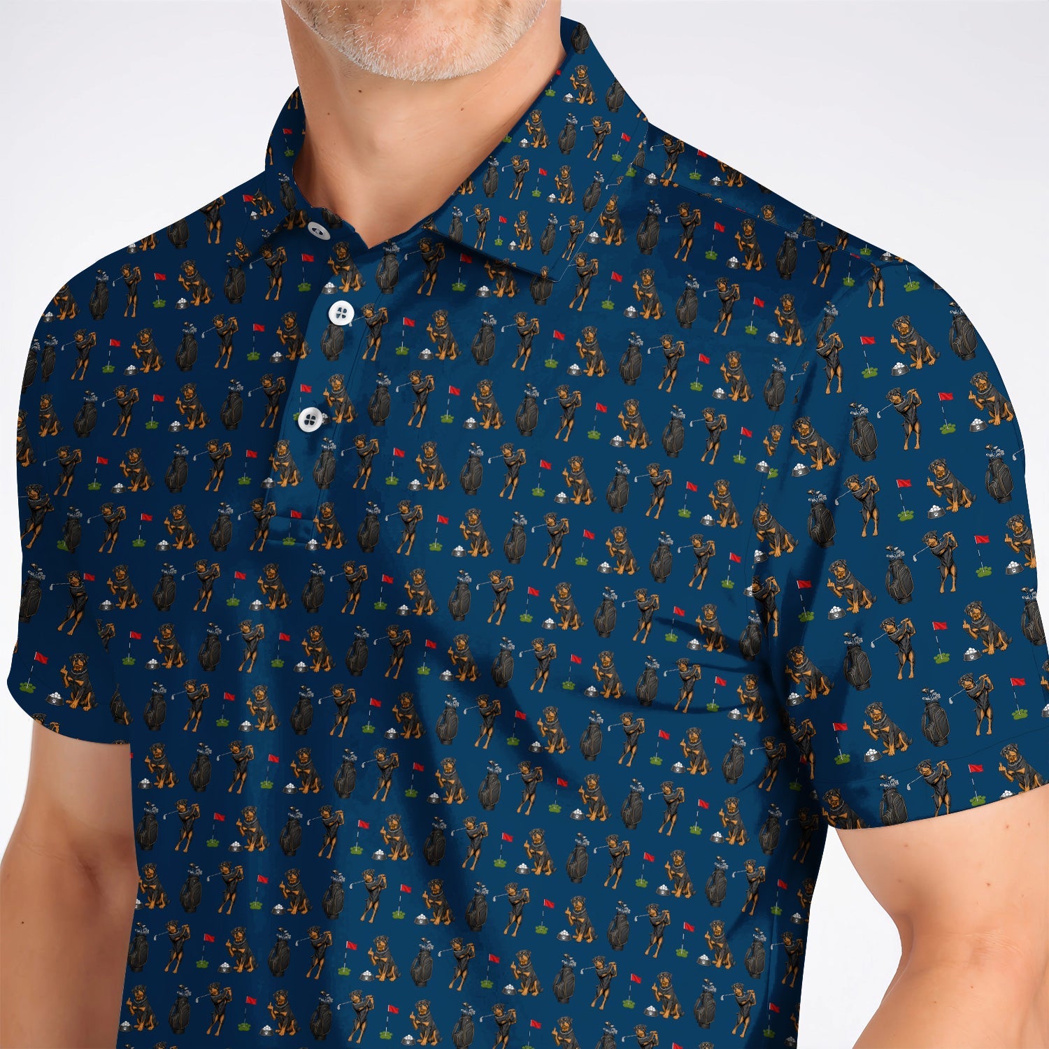 Funny Rottweiler Golf Polos, Rottweiler Pattern Golf Polos, Dog Dad Golf Shirt