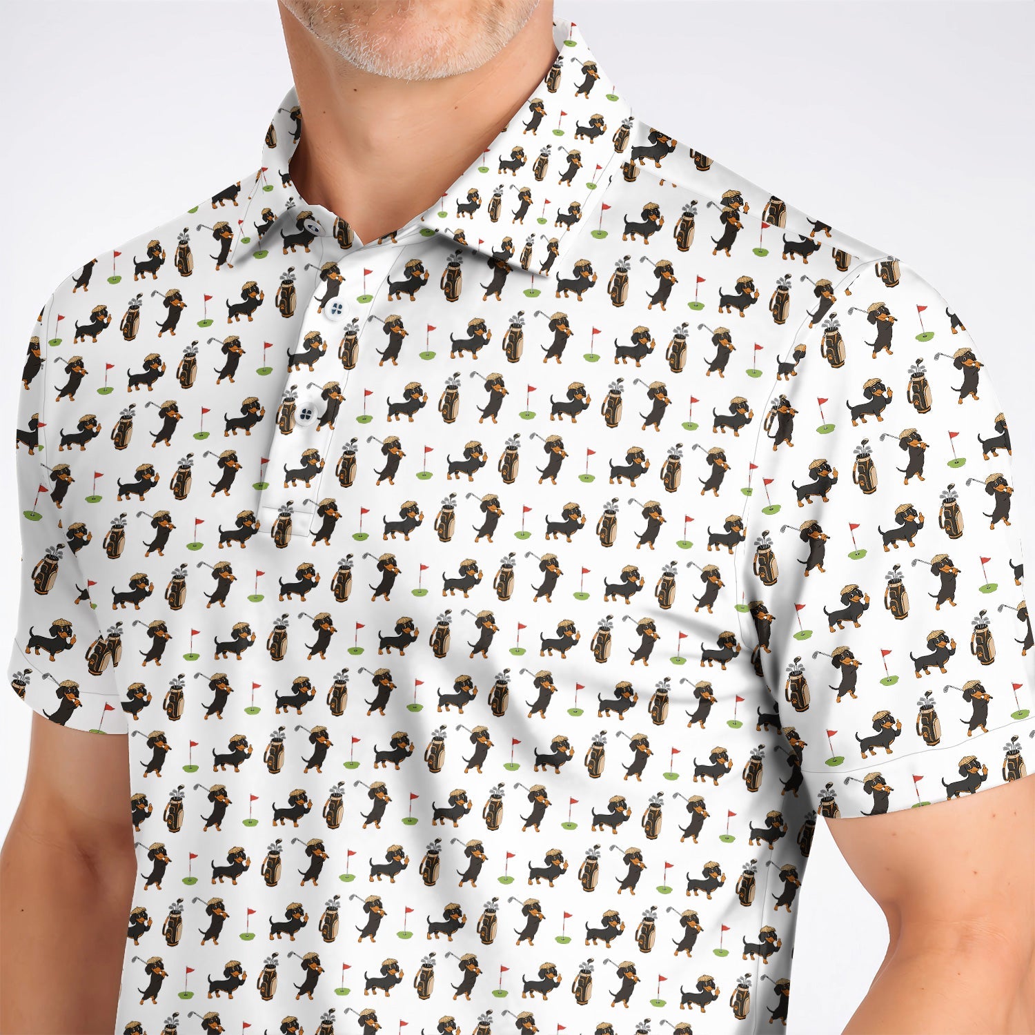 Dachshund Golf Polos, Funny Wiener Dog Pattern Golf Shirt, Doxie Lover Golf Gift