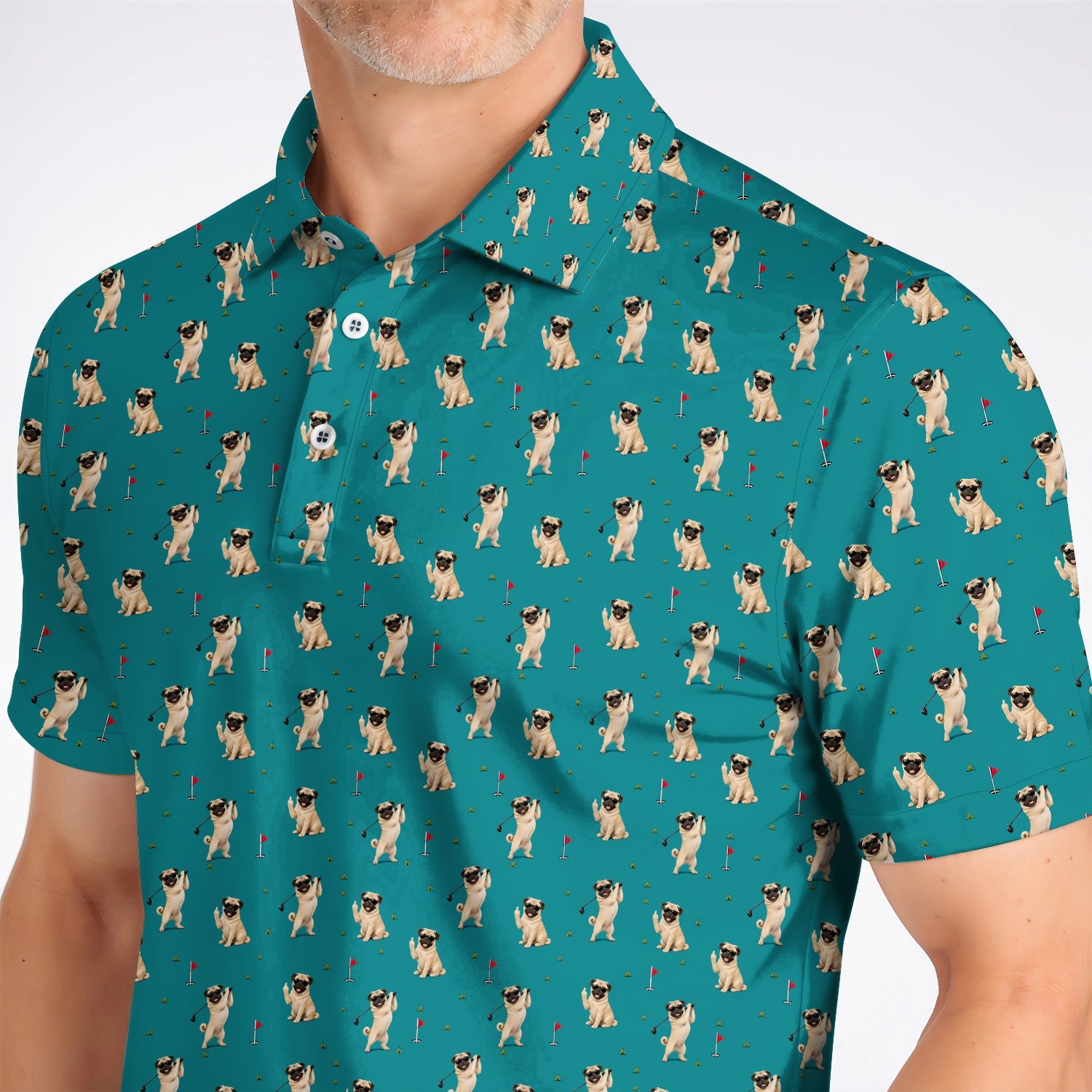 Pug Pattern Golf Shirt, Funny Pug Golf Polos, Crazy Golf Gift For Golfer