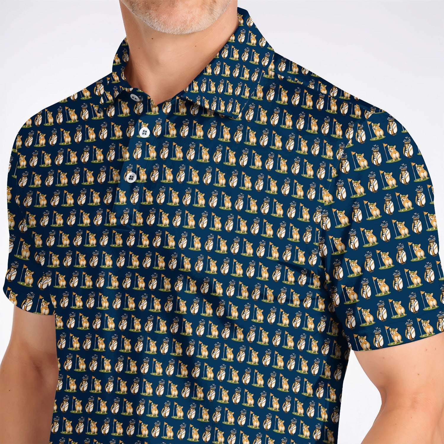 Funny Corgi Golf Polos, Corgi Pattern Golf Shirt, Golf Gift For Golfer