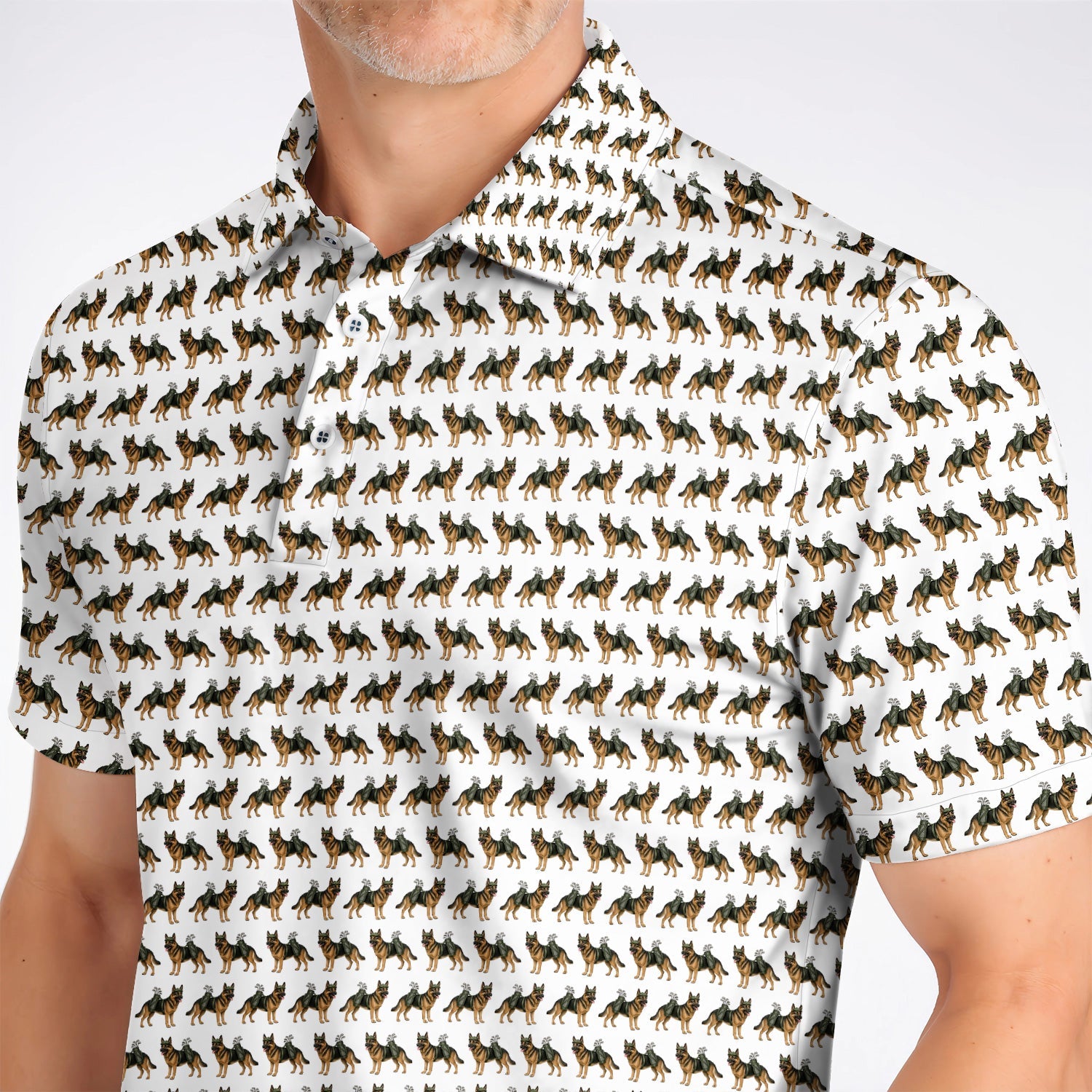 German Shepherd Golf Polos, Dog Lover Pattern Golf Shirt, Funny Golfer Dog Gift