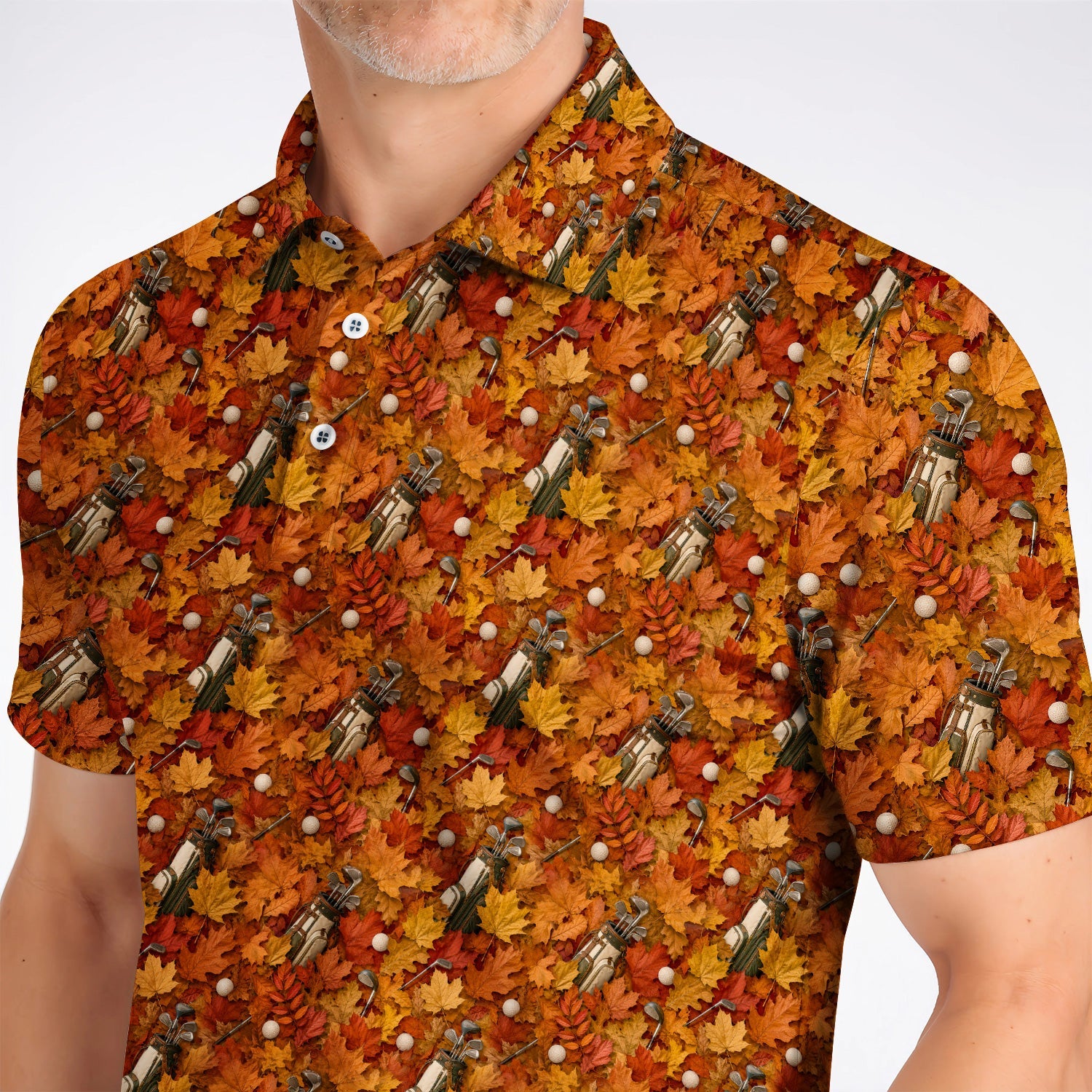 Autumn Golf Polos, Fall Leaves Pattern Golf Shirt, Maple Leaf Golf For Golfer