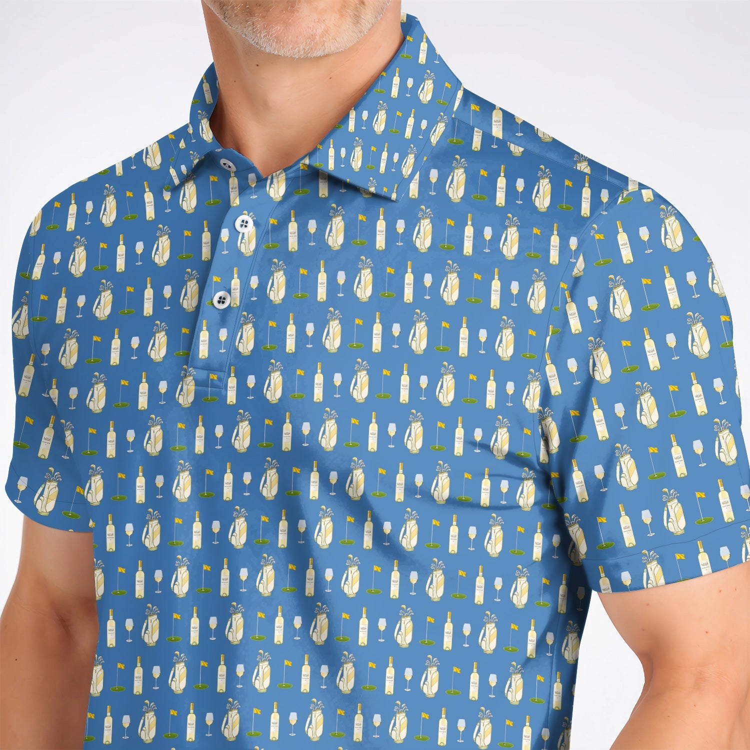 White Wine Pattern Golf Polos, Elegant Winery Golf Shirt, Wine Golf Gift For Golfer