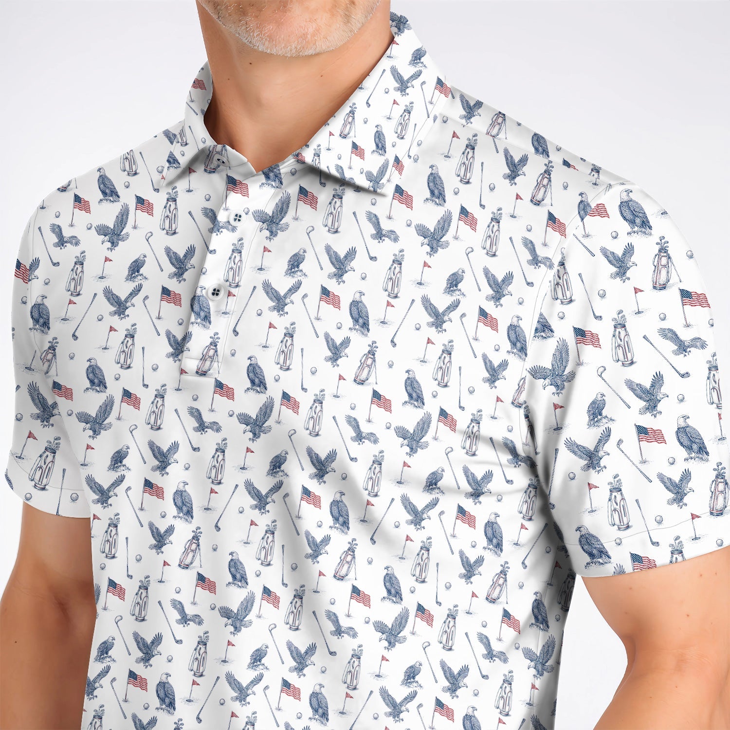 Patriotic Eagle Golf Polos, American Flag Pattern Golf Shirt, USA Independence Golf Apparel