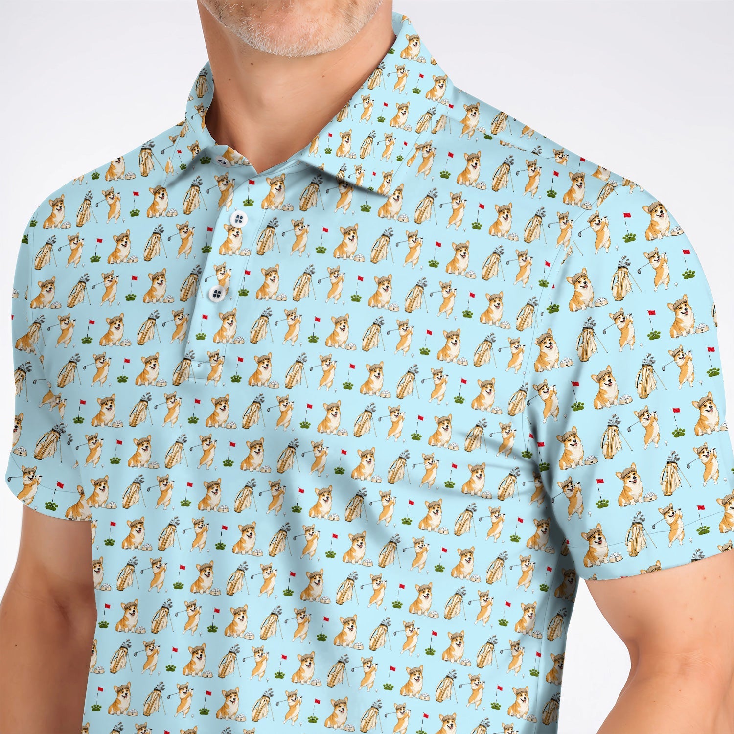 Funny Corgi Golf Shirt, Corgi Pattern Golf Polos, Dog Lover Golf Gift