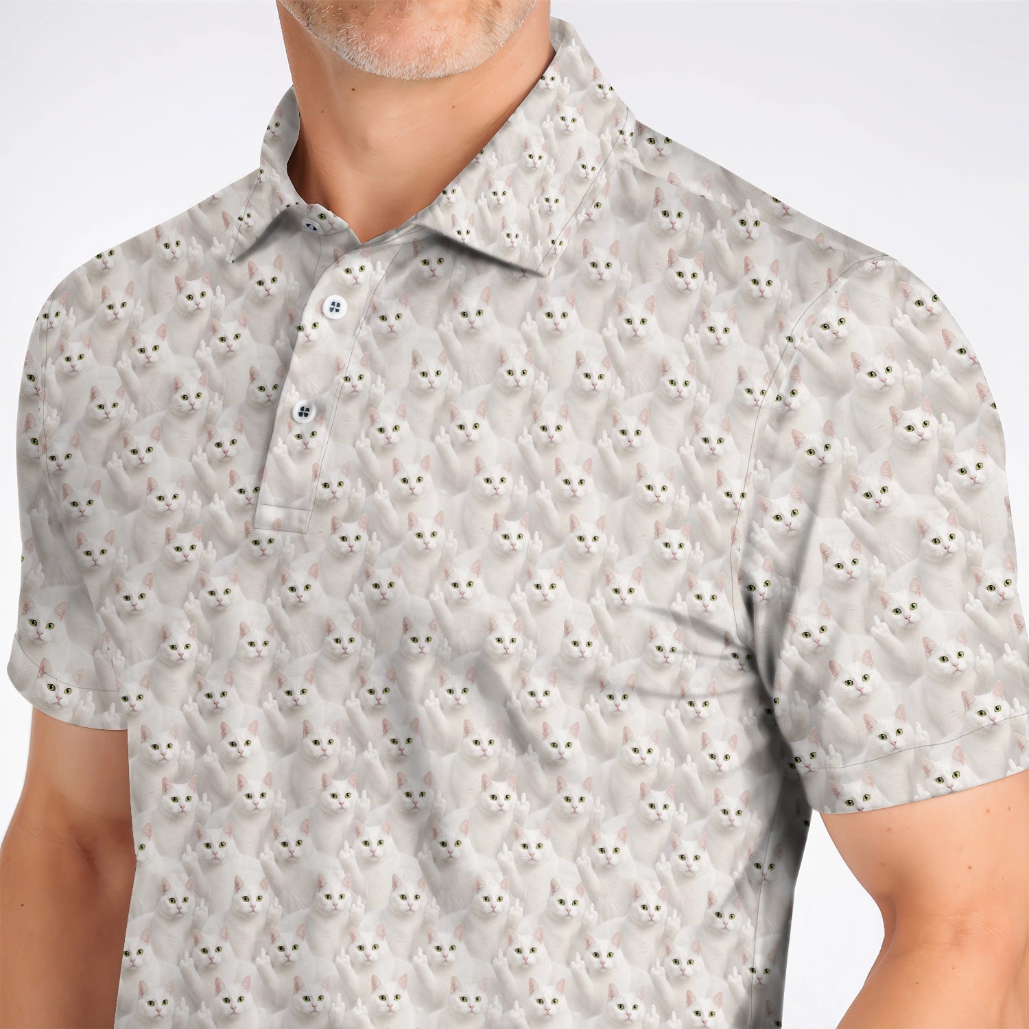 White Cat Pattern Golf Polos, Crazy Cat Lover Golf Shirt, Funny Golf Gift For Cat Mom