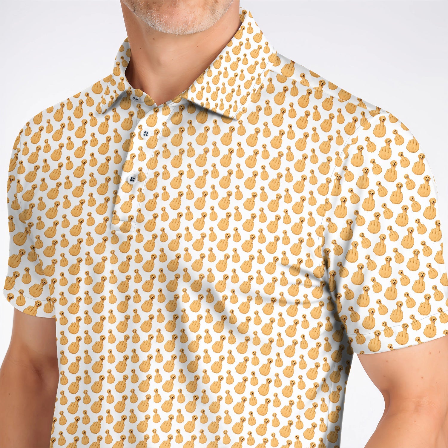 Golden Retriever Middle Finger Golf Shirt, Funny Dog Pattern Golf Polos, Crazy Golf Gift For Golfer