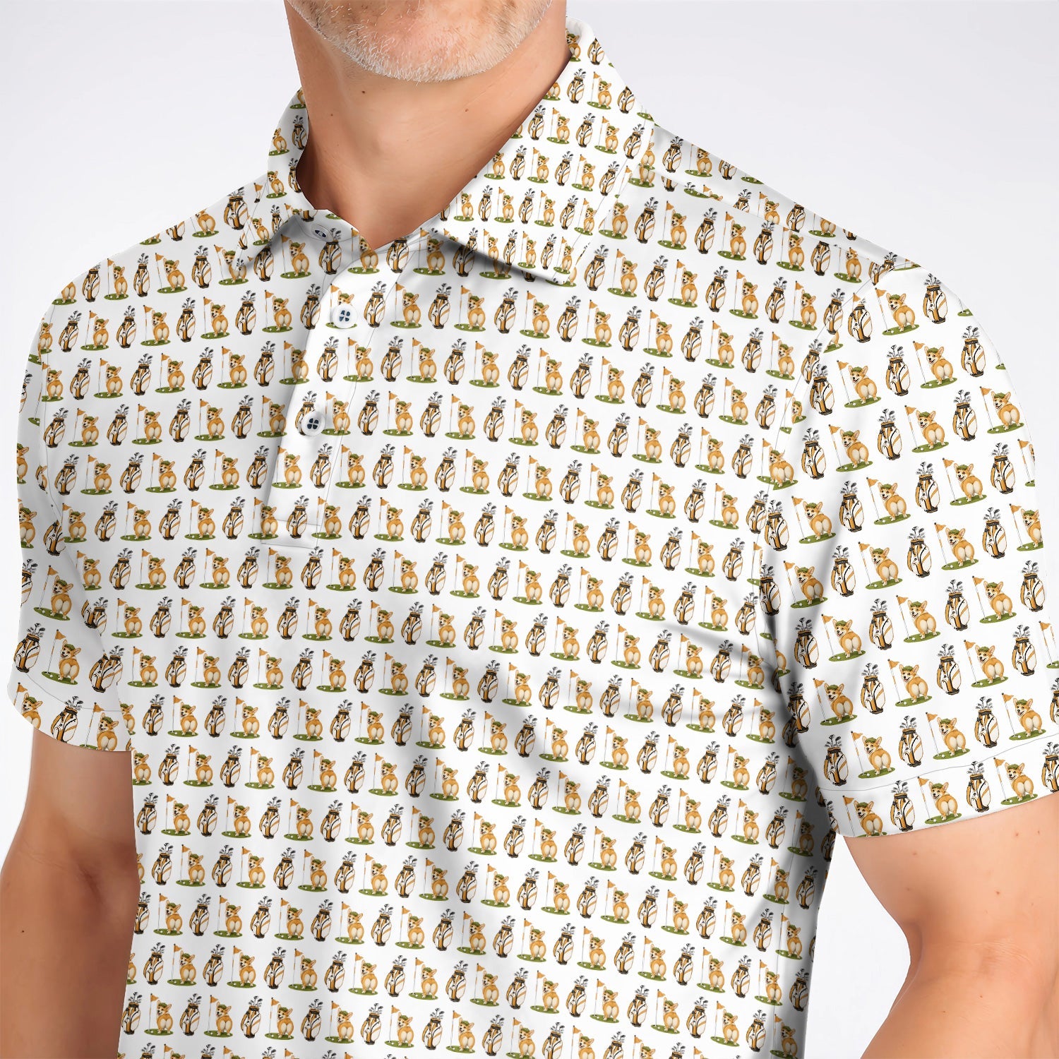 Funny Corgi Golf Polos, Corgi Pattern Golf Shirt, Golf Gift For Golfer