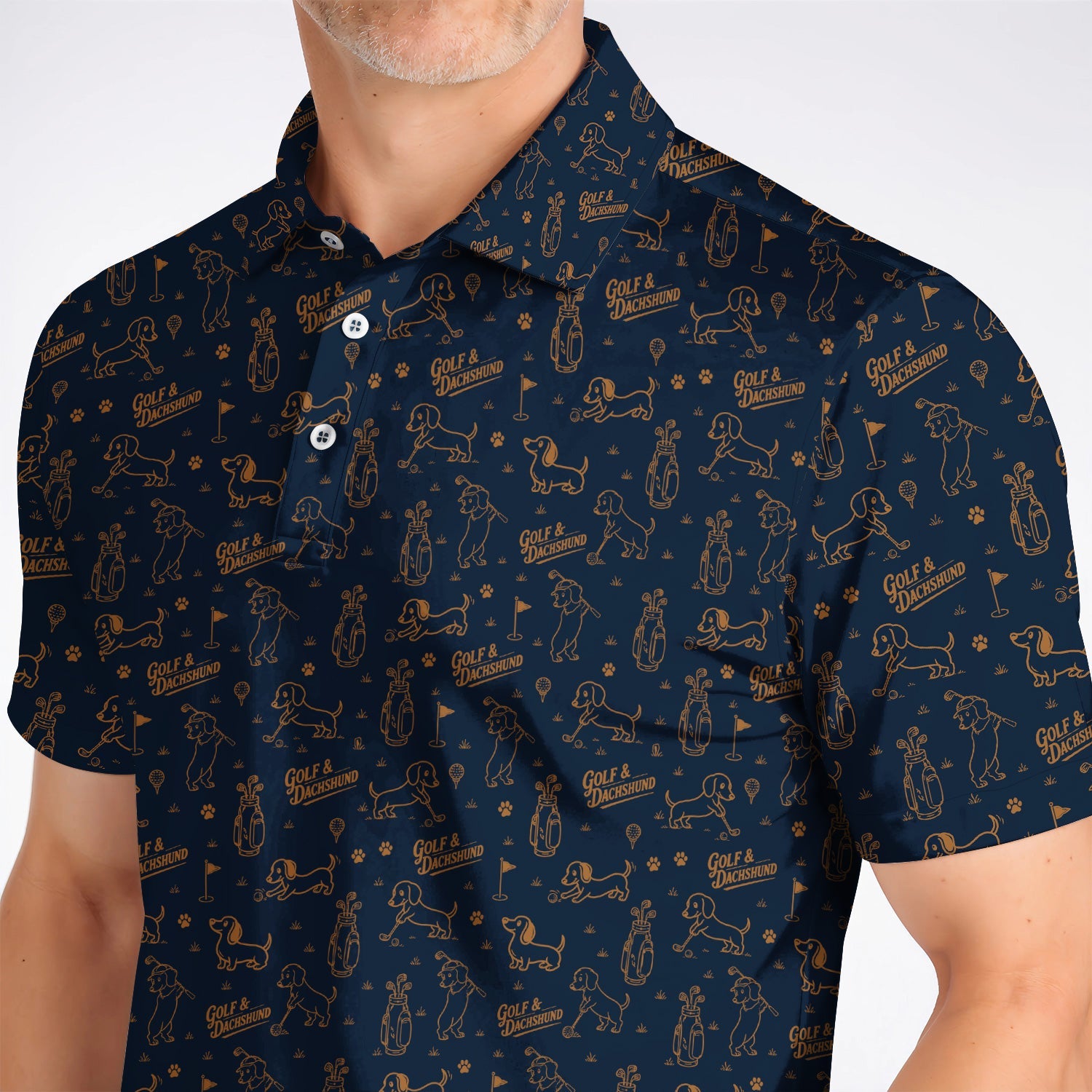 Golf & Dachshund Pattern Polos , Wiener Dog Golf Shirt For Golfer, Funny Doxie Lover Gift