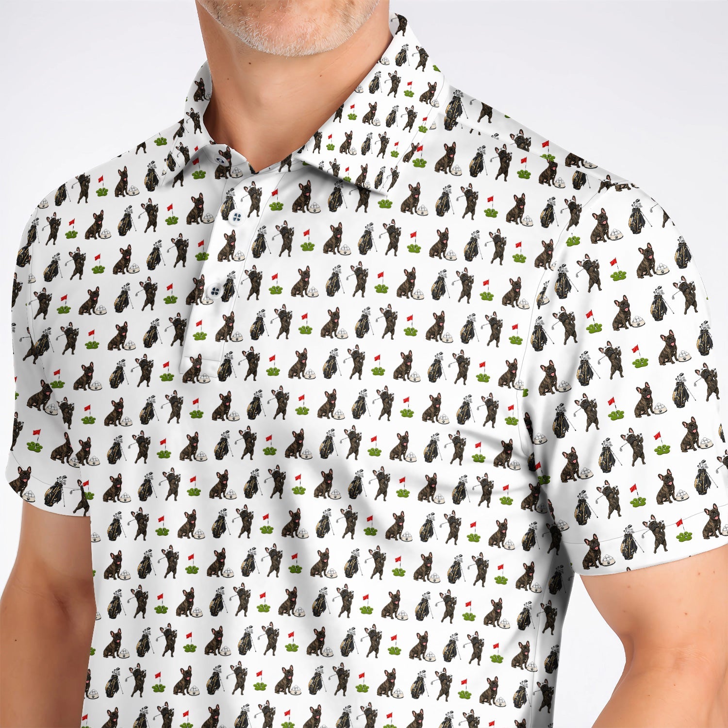 Brindle French Bulldog Golf Polos, Funny Frenchie Pattern Golf Shirt, Golf Dad Gift