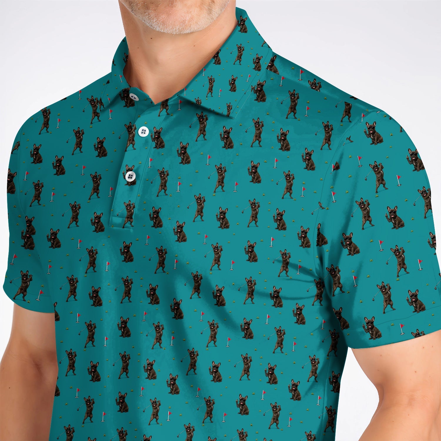 Frenchie Golf Shirt, French Bulldog Pattern Polos, Funny Golf Gift For Golfer