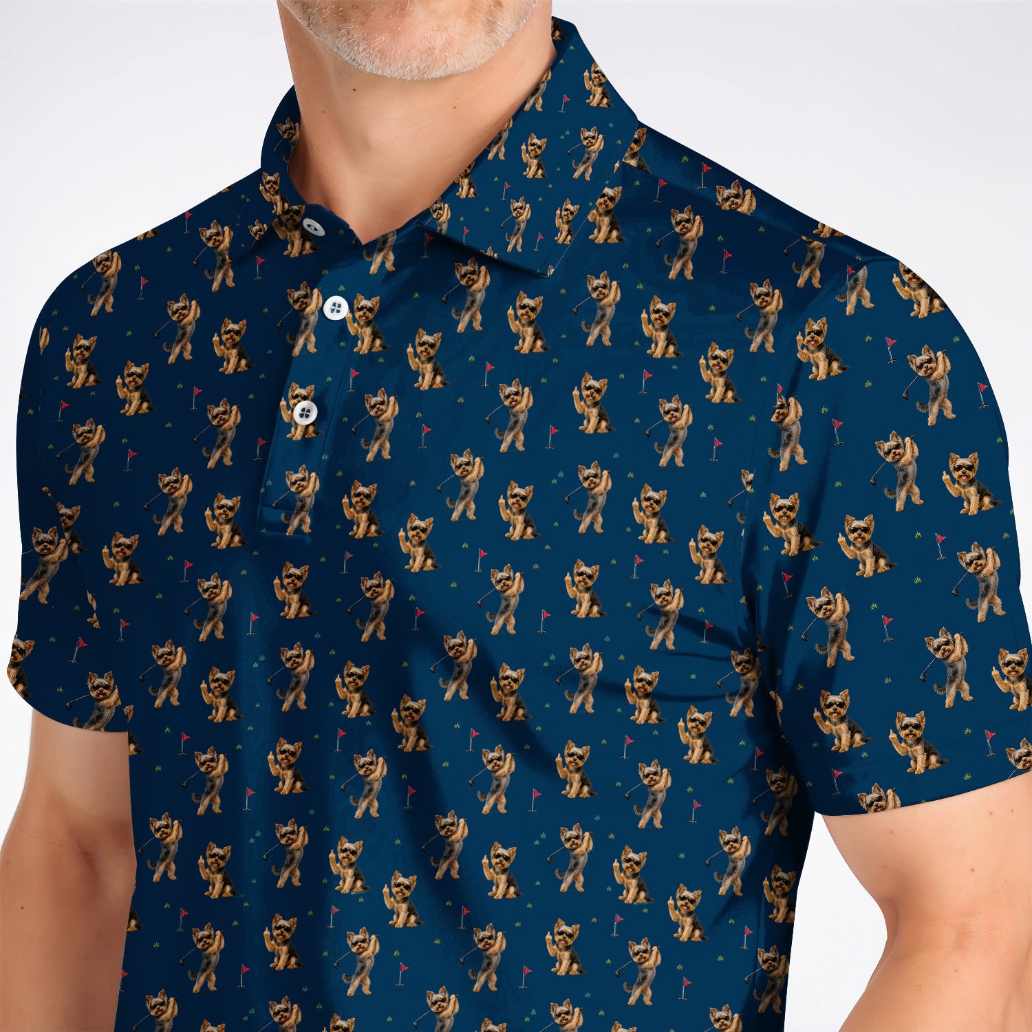 Funny Yorkshire Terrier Golf Polos, Cool Yorkie Pattern Golf Shirt, Gift For Golf Lovers