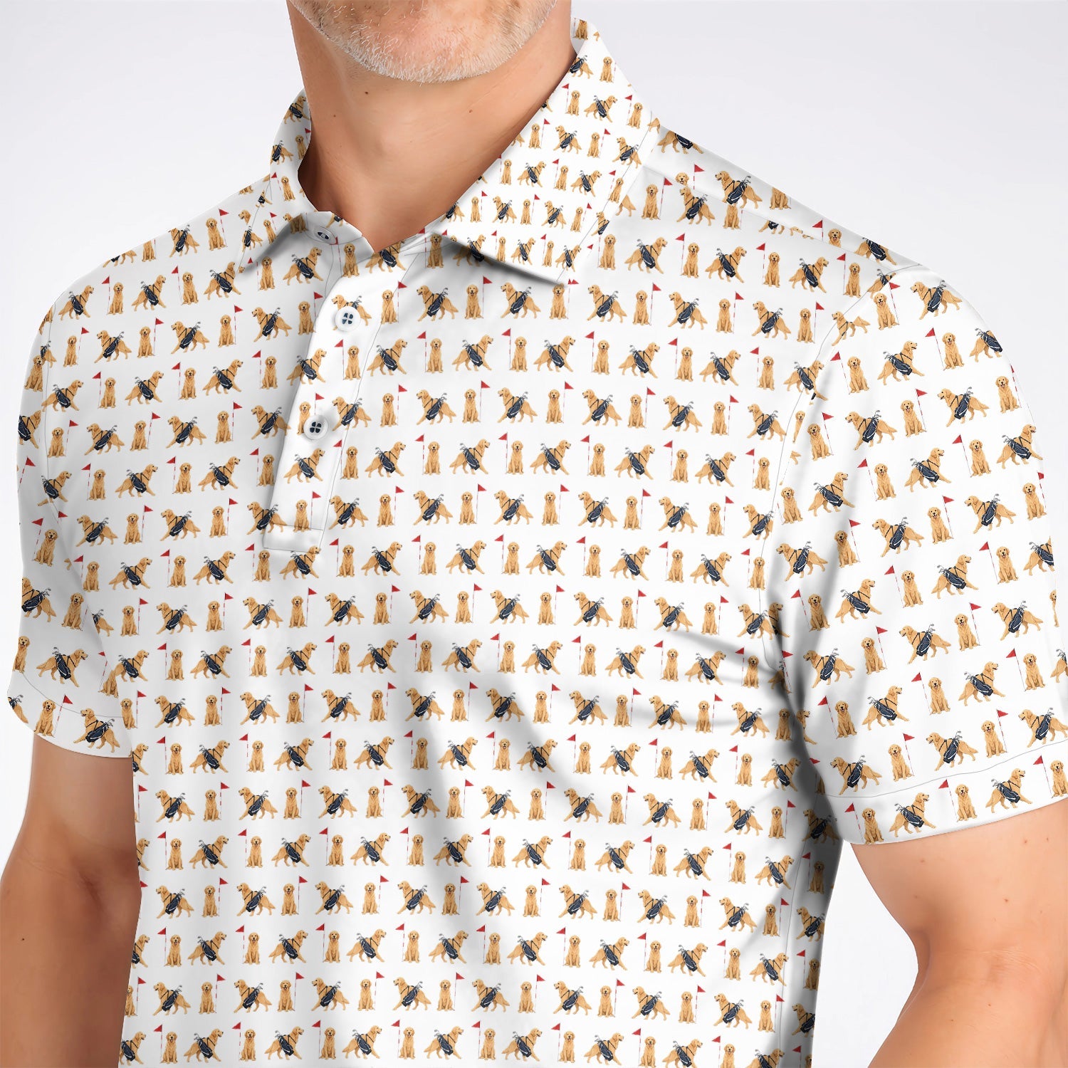 Funny Golden Retriever Golf Shirt, Golden Retriever Pattern Golf Polos, Dog Lover Golf Shirt