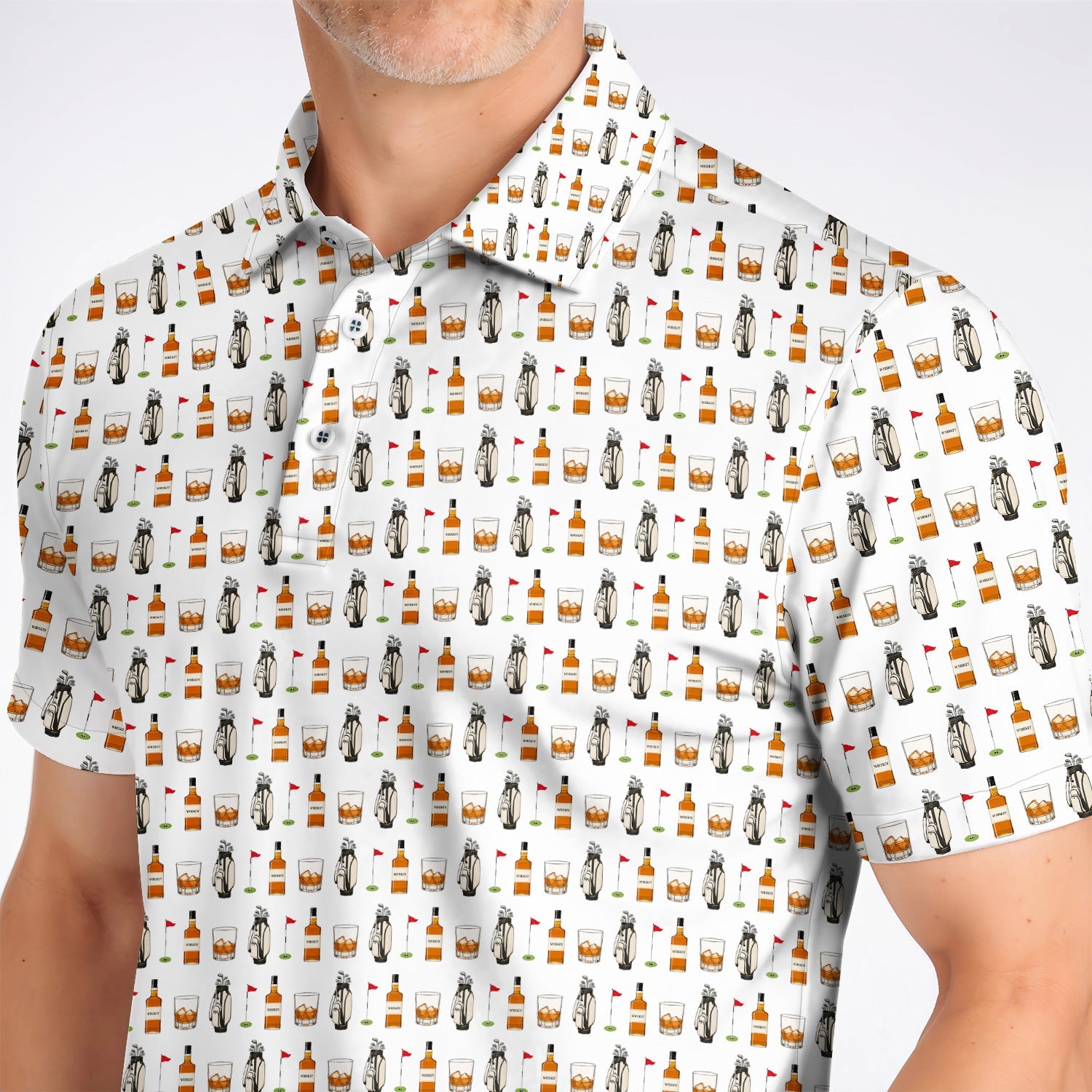 Whiskey Pattern Golf Polos, Bourbon Golf Shirt, Whiskey Golf Lover Gift