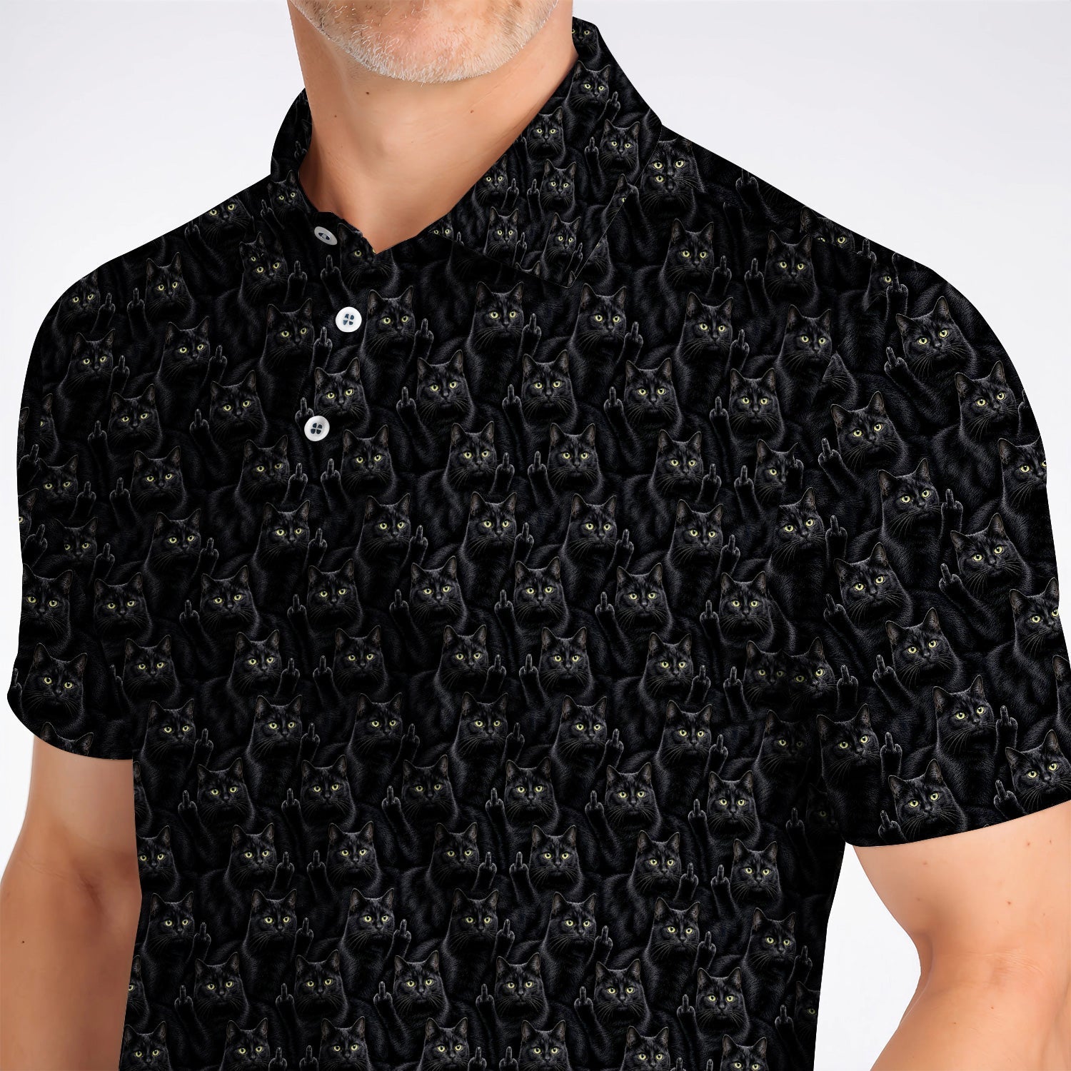Black Cat Pattern Golf Polos, Funny Cat Lover Golf Shirt, Golf Gift For Golfer
