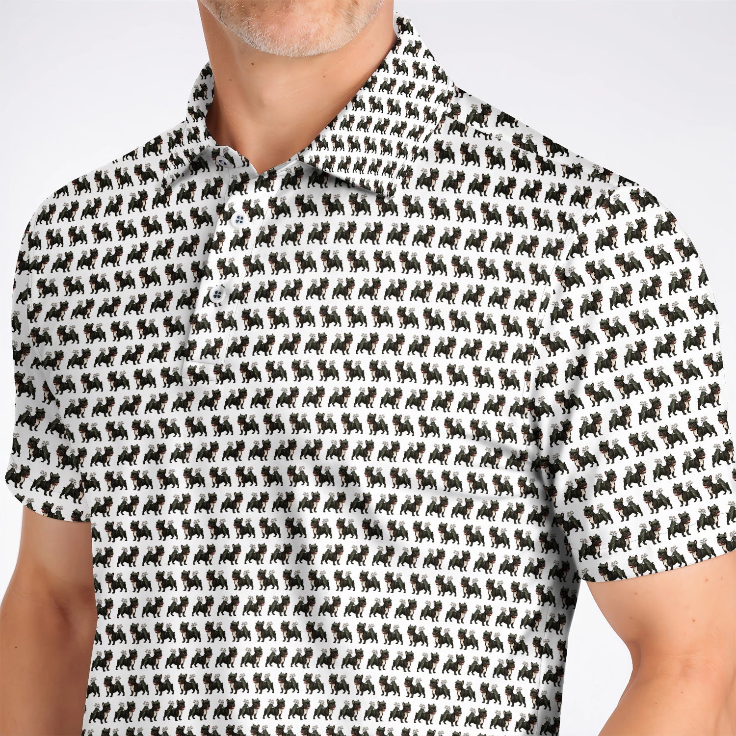Black French Bulldog Golf Polos, Frenchie Pattern Golf Shirt, Funny Dog Dad Gift