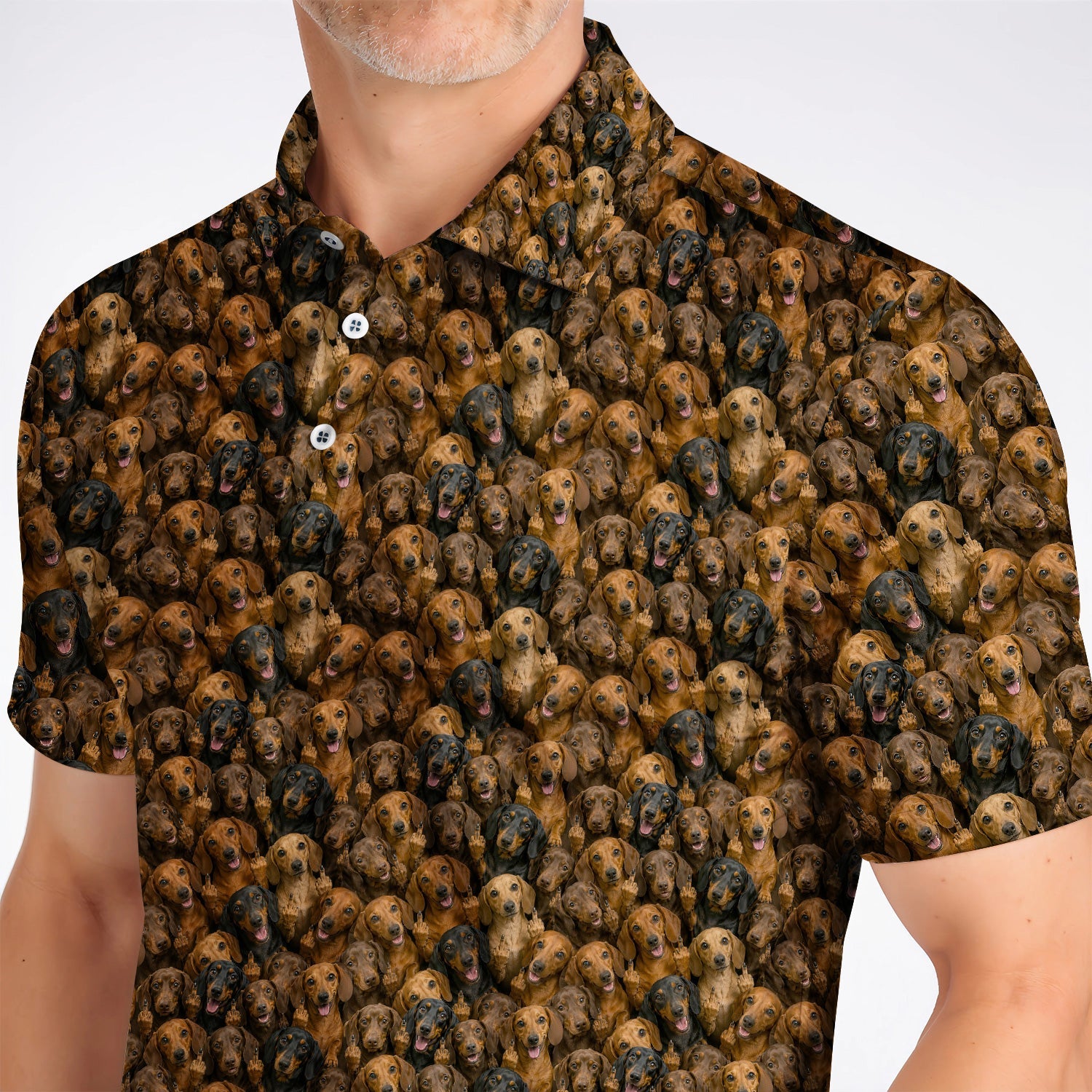Funny Dachshund Golf Shirt, Wiener Dog Pattern Golf Polos, Doxie Lover Gift For Golfer