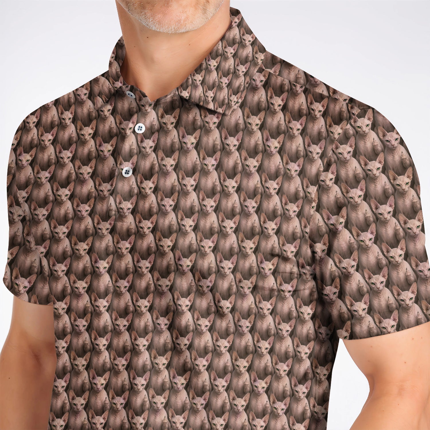 Funny Sphynx Cat Golf Polos, Hairless Cat Pattern Golf Shirt, Crazy Golf Gift For Golfer