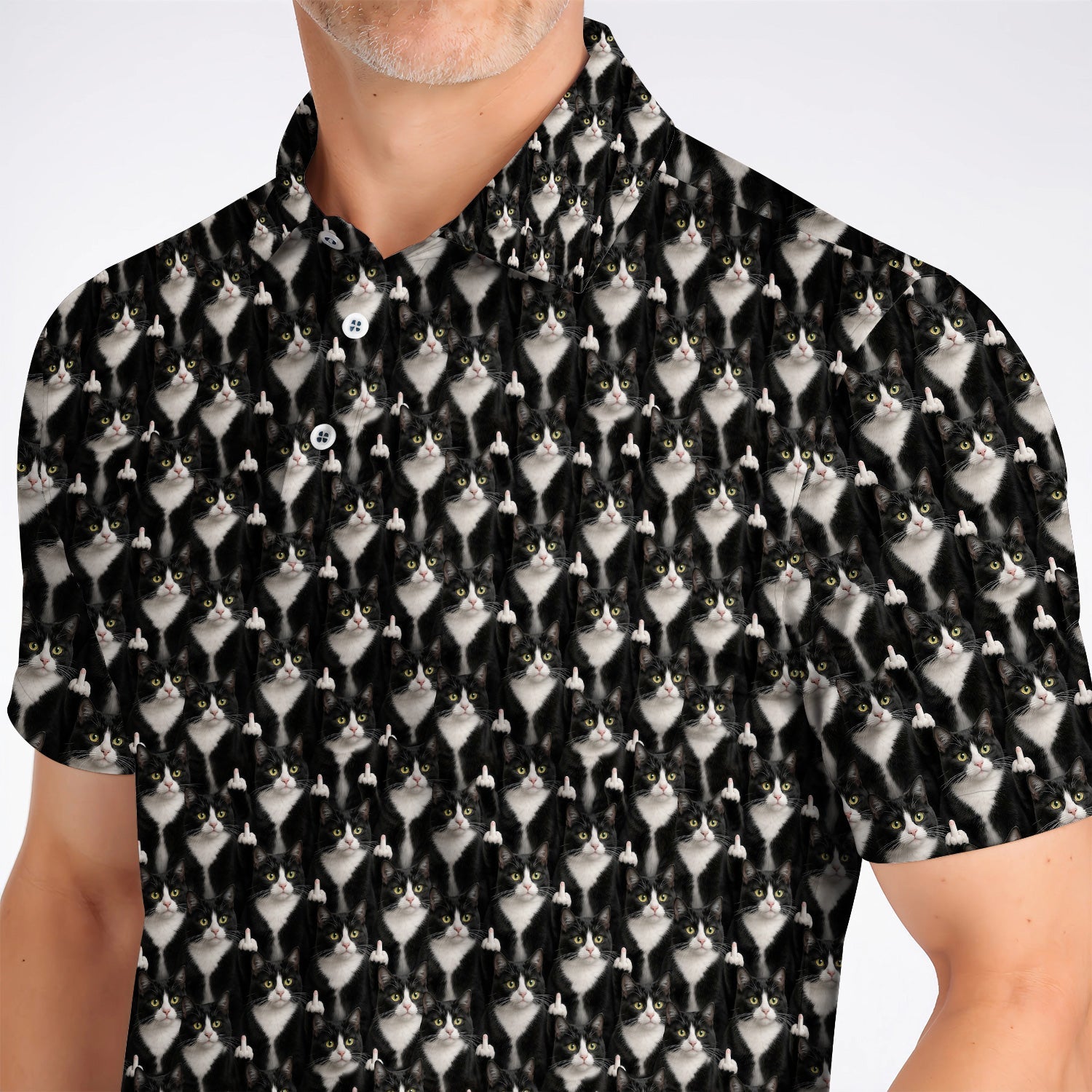 Funny Tuxedo Cat Golf Polos, Black White Cat Pattern Golf Shirt, Crazy Cat Dad Golf Apparel