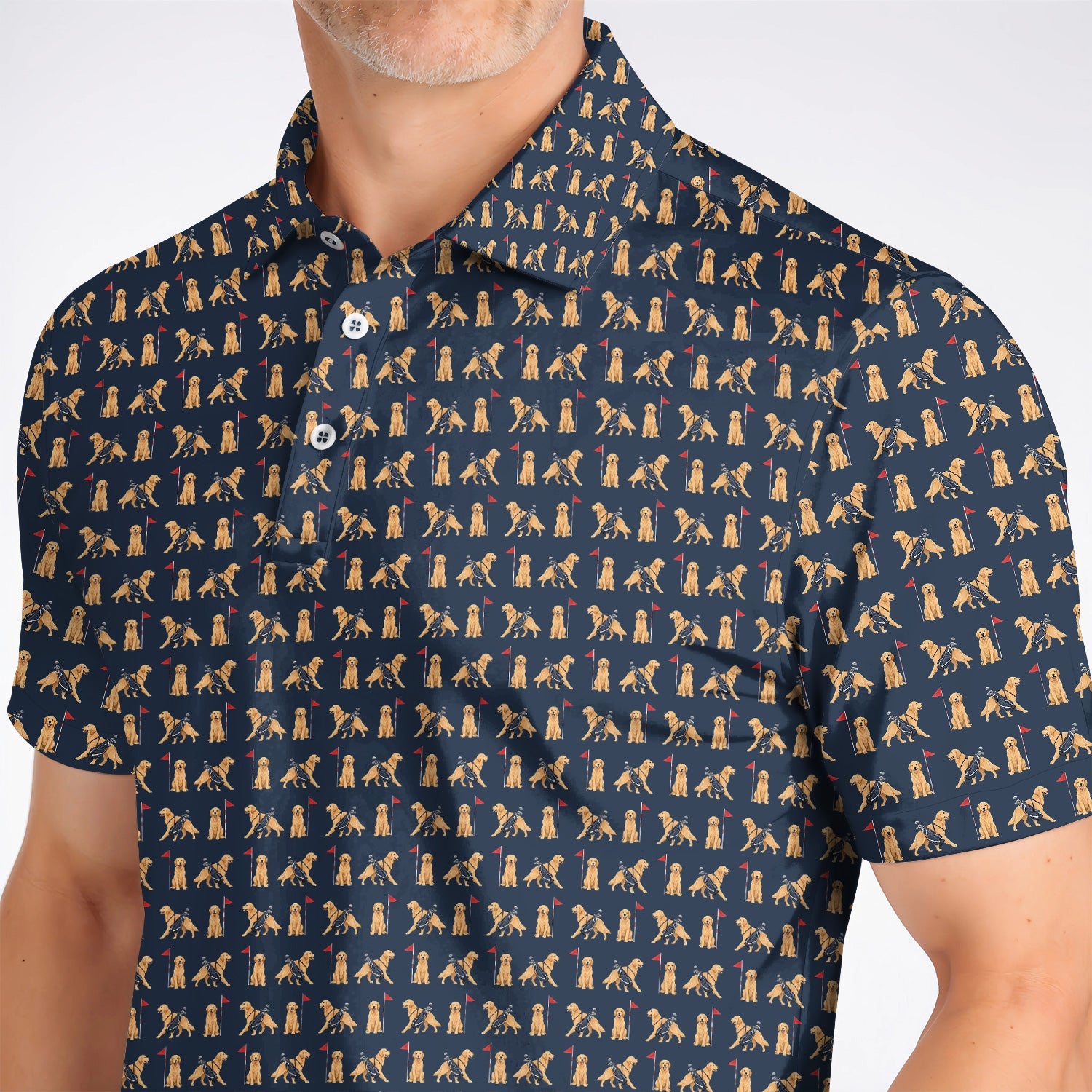 Funny Golden Retriever Golf Shirt, Golden Retriever Pattern Golf Polos, Dog Lover Golf Shirt