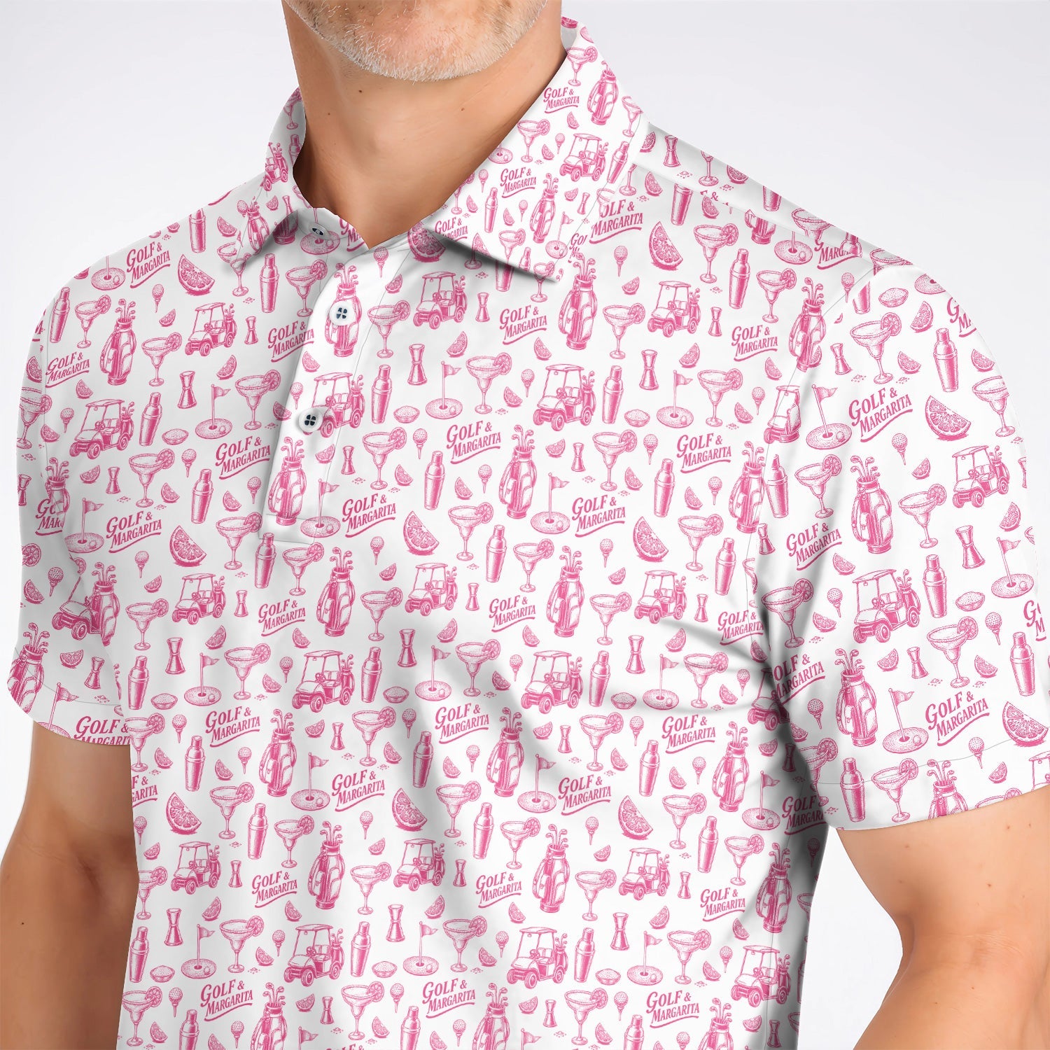 Golf & Margarita Pattern Golf Polos , Margarita Lover Golf Shirt, Funny Golf Gift For Golfer