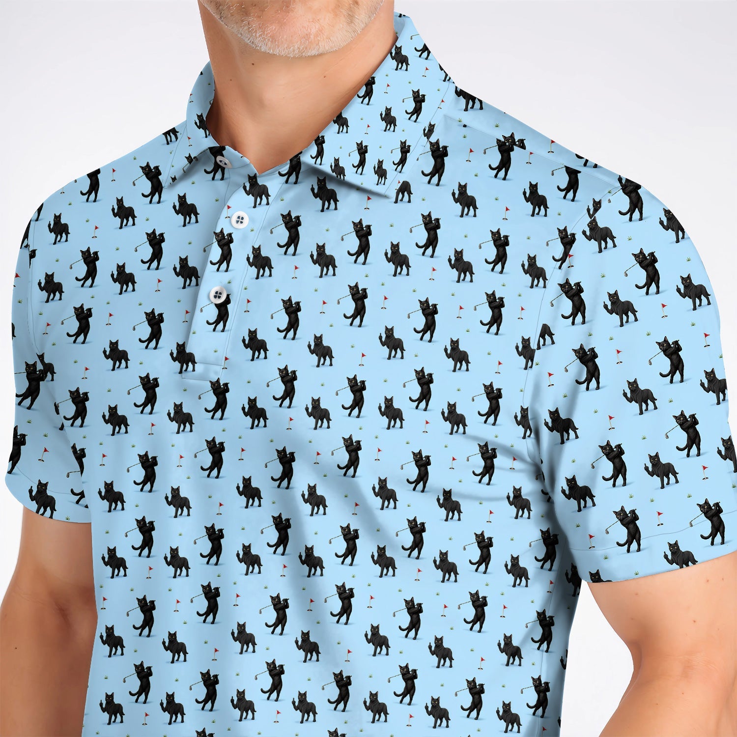 Black Cat Golf Pattern Polos, Funny Golf Shirt For Cat Lover, Unique Birthday Gift For Golf Dad