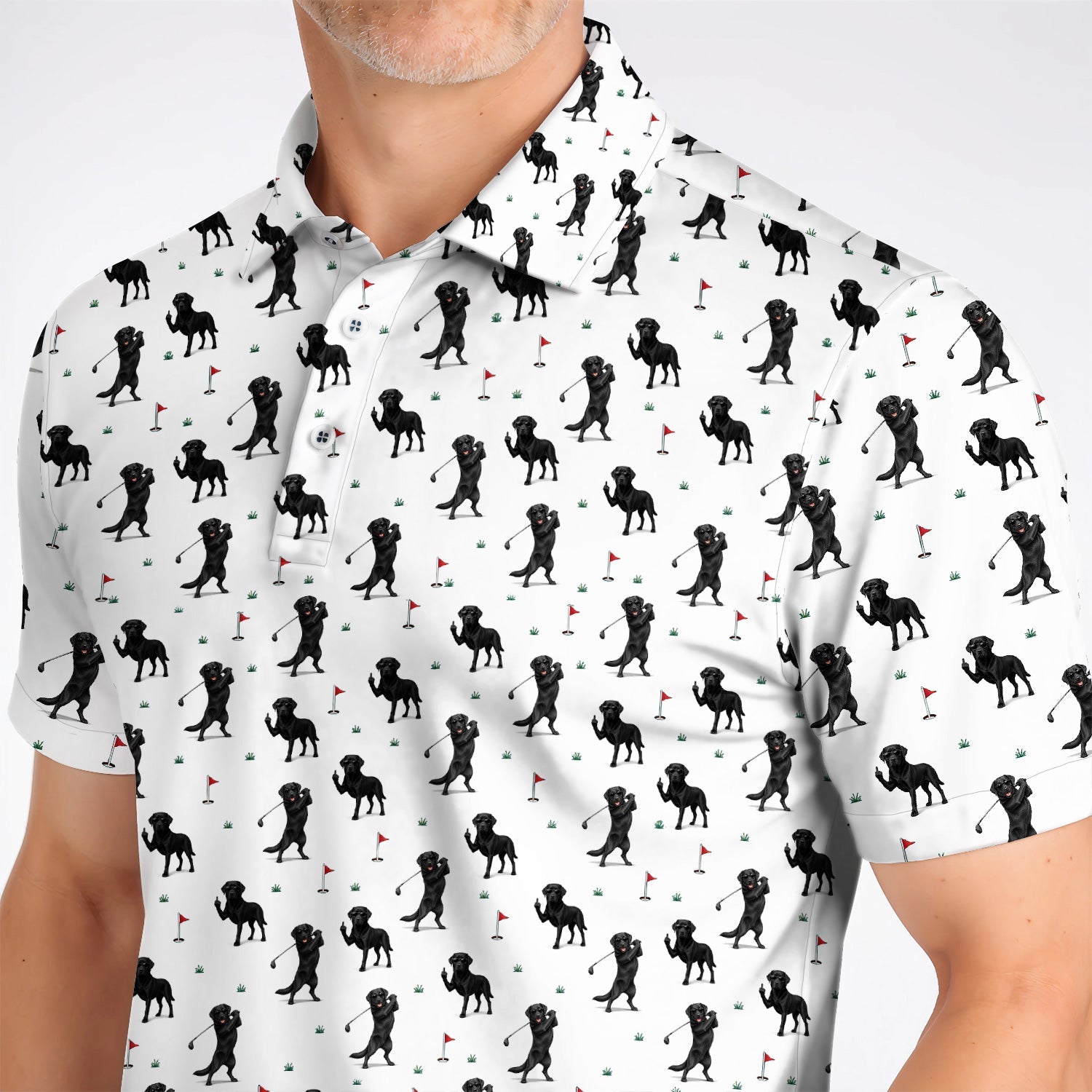 Funny Black Labrador Golf Polos, Lab Dog Pattern Golf Shirt, Crazy Golf Gift For Golfer