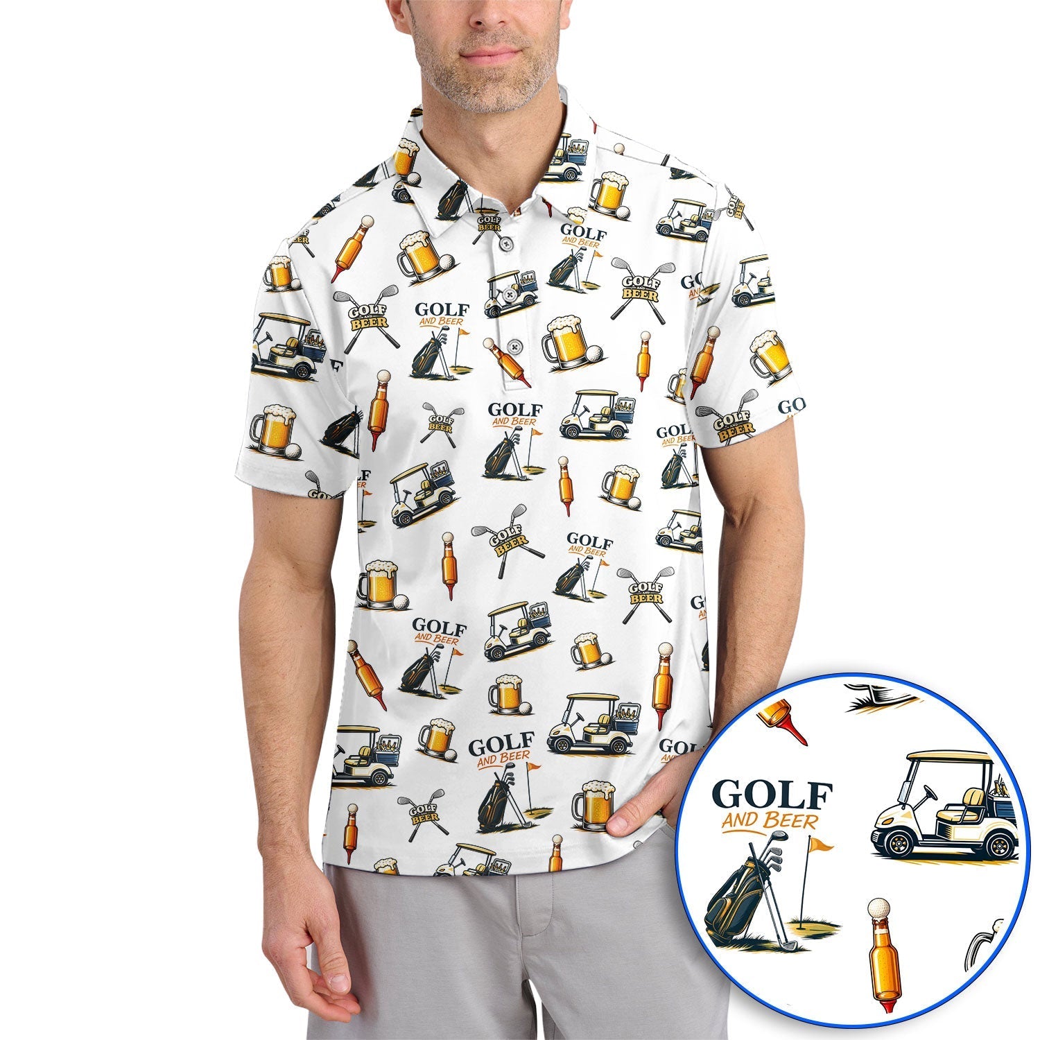 Golf And Beer Pattern Polos For Men, Funny Golf Shirt, Golf Gift For Beer Lover