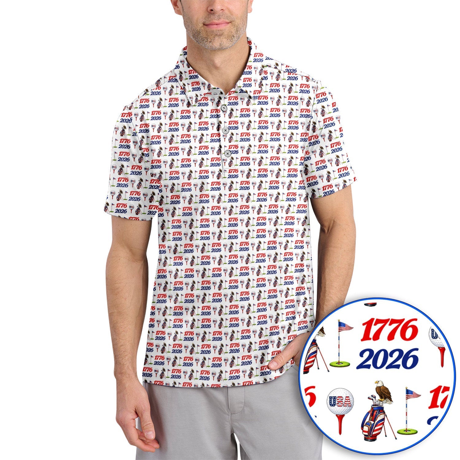 USA 1776–2026 Patriotic Golf Polos, American Flag & Eagle Pattern Golf Shirt, Golf Gift For Golfer