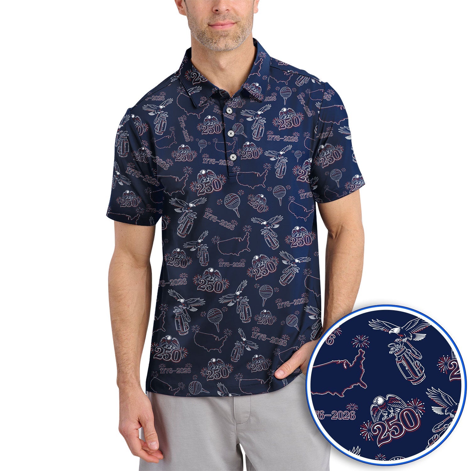 USA 250th Pattern Golf Shirt, Patriotic USA Golf Polos, Crazy Golf Gift For Golfer