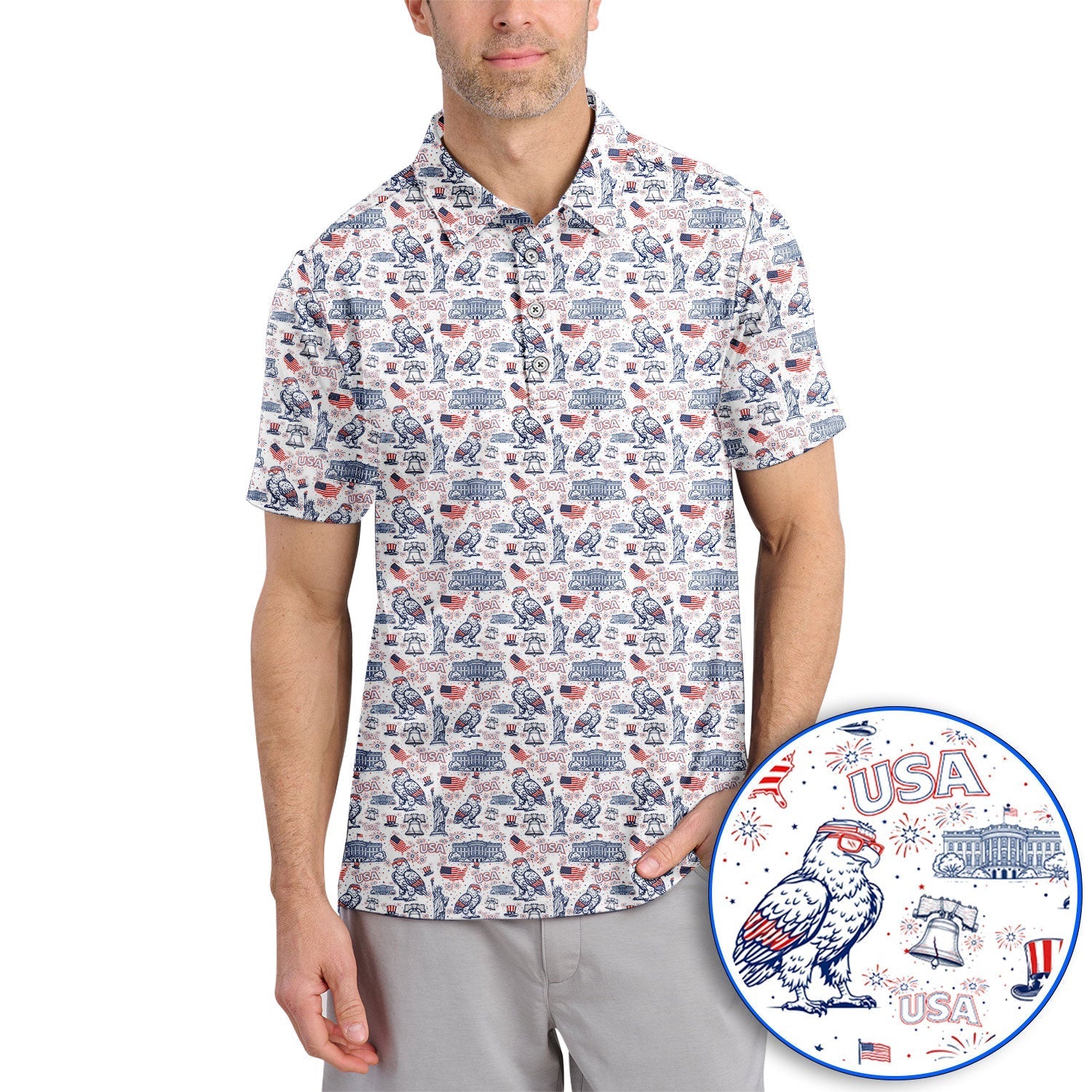 America 250th Patriotic Golf Polos, USA Eagle Pattern Golf Shirt For Golfer, Crazy Golf Shirt