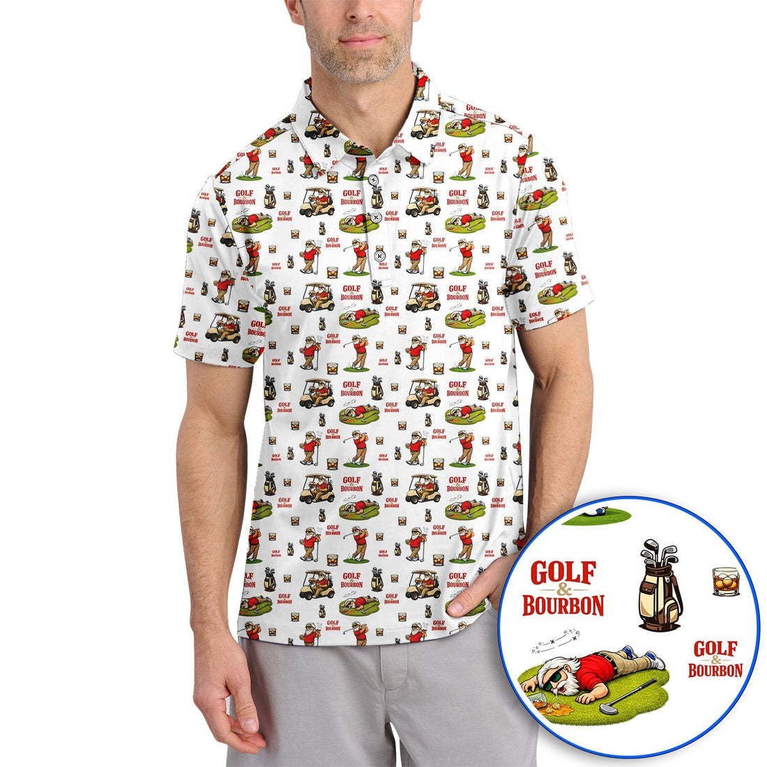 Funny Golf & Bourbon Pattern Golf Shirt, Crazy Golf Polos For Men, Golf Gift For Golfer