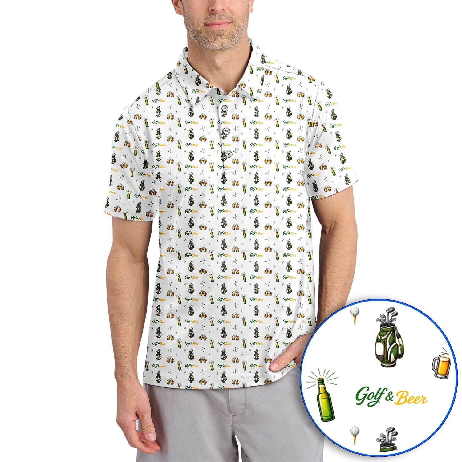 Funny Beer Golf Shirt For Men, Golf & Beer Pattern Polos, Golf Gift For Golfer