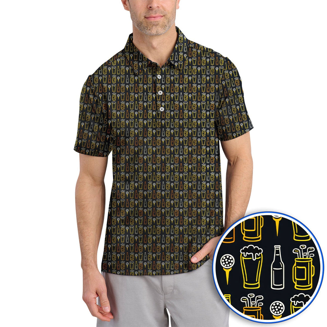 Funny Golf And Beer Pattern Shirt, Crazy Golf Polos For Men, Golf Gift For Golfer