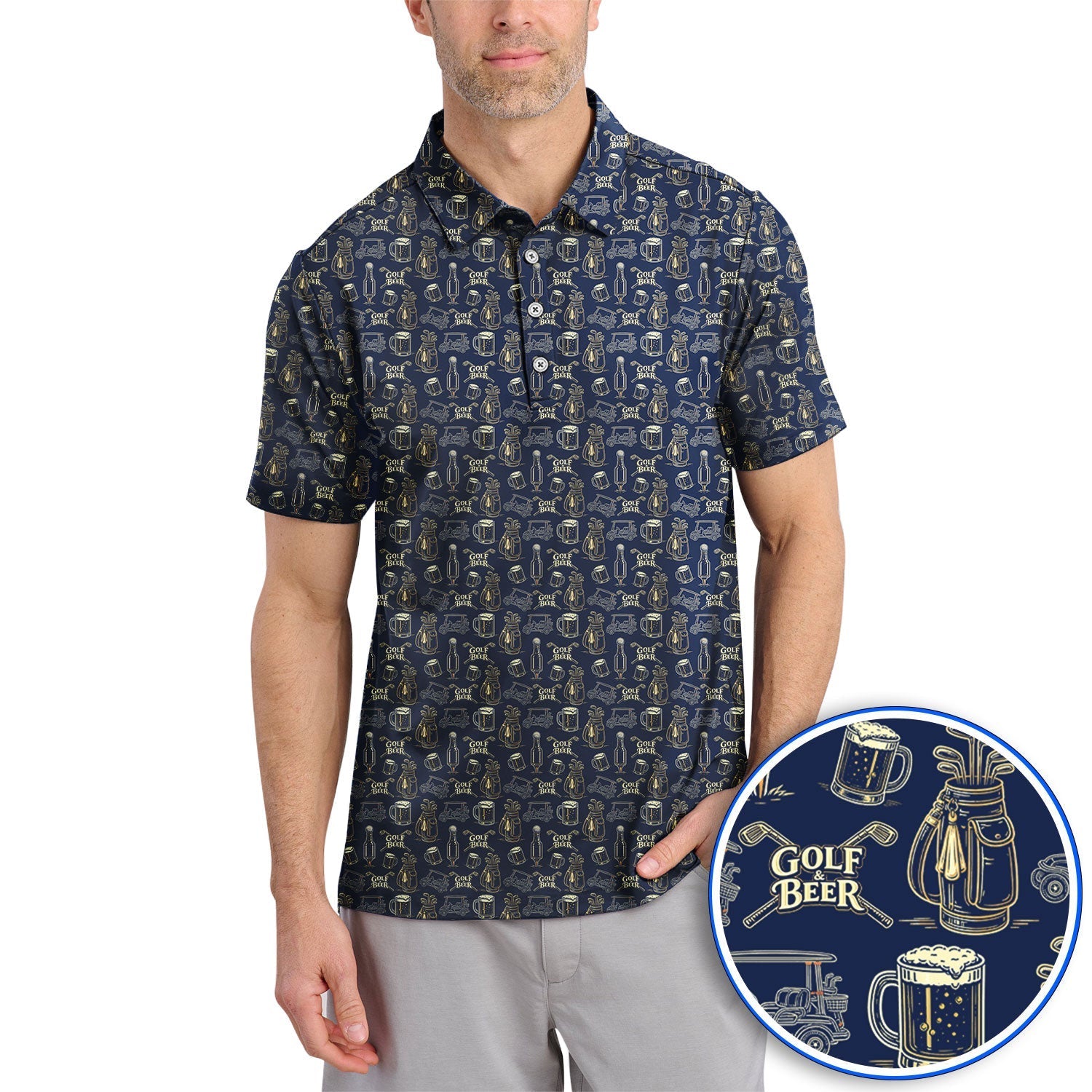 Golf And Beer Pattern Polos, Crazy Golf Shirt For Golfer, Men Golf Gift