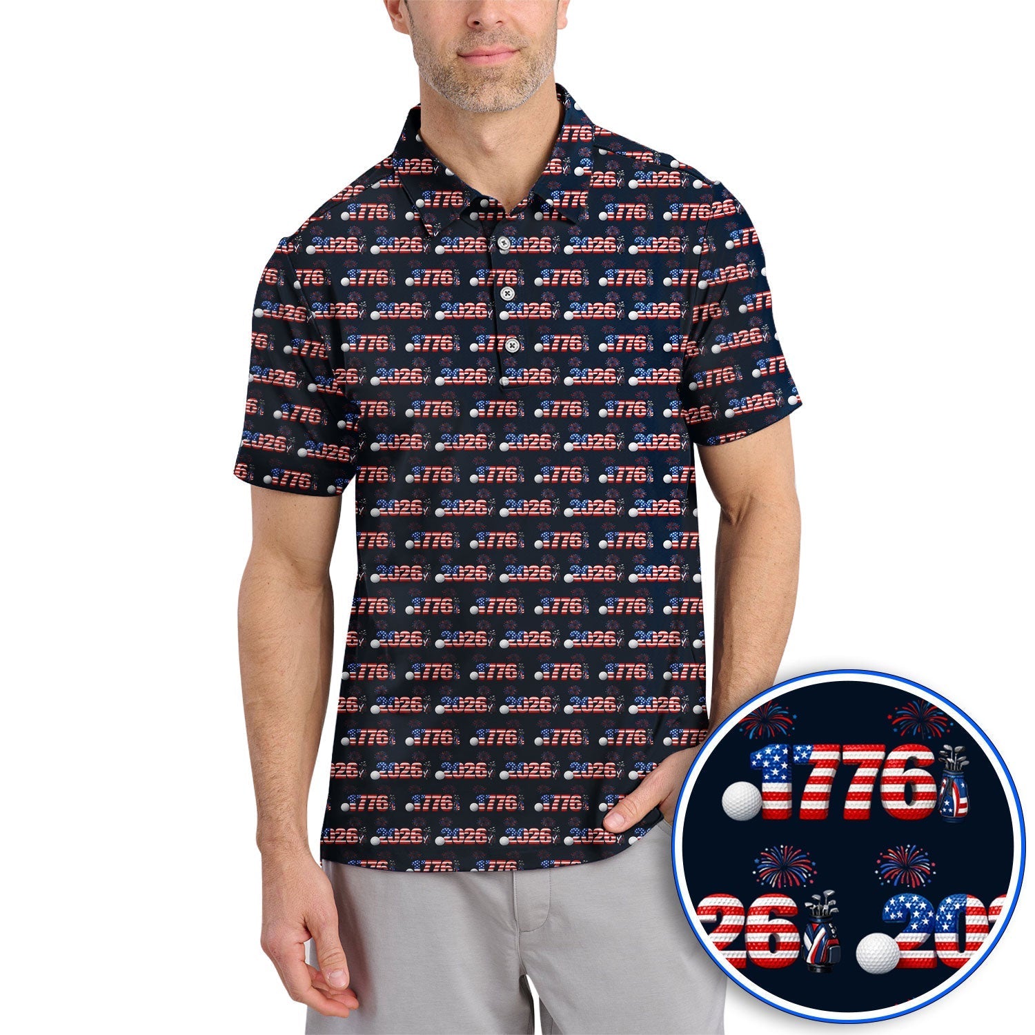 America 250th Anniversary Pattern Golf Polos, Patriotic Independence Day Golf Shirt, Men Golf Gift
