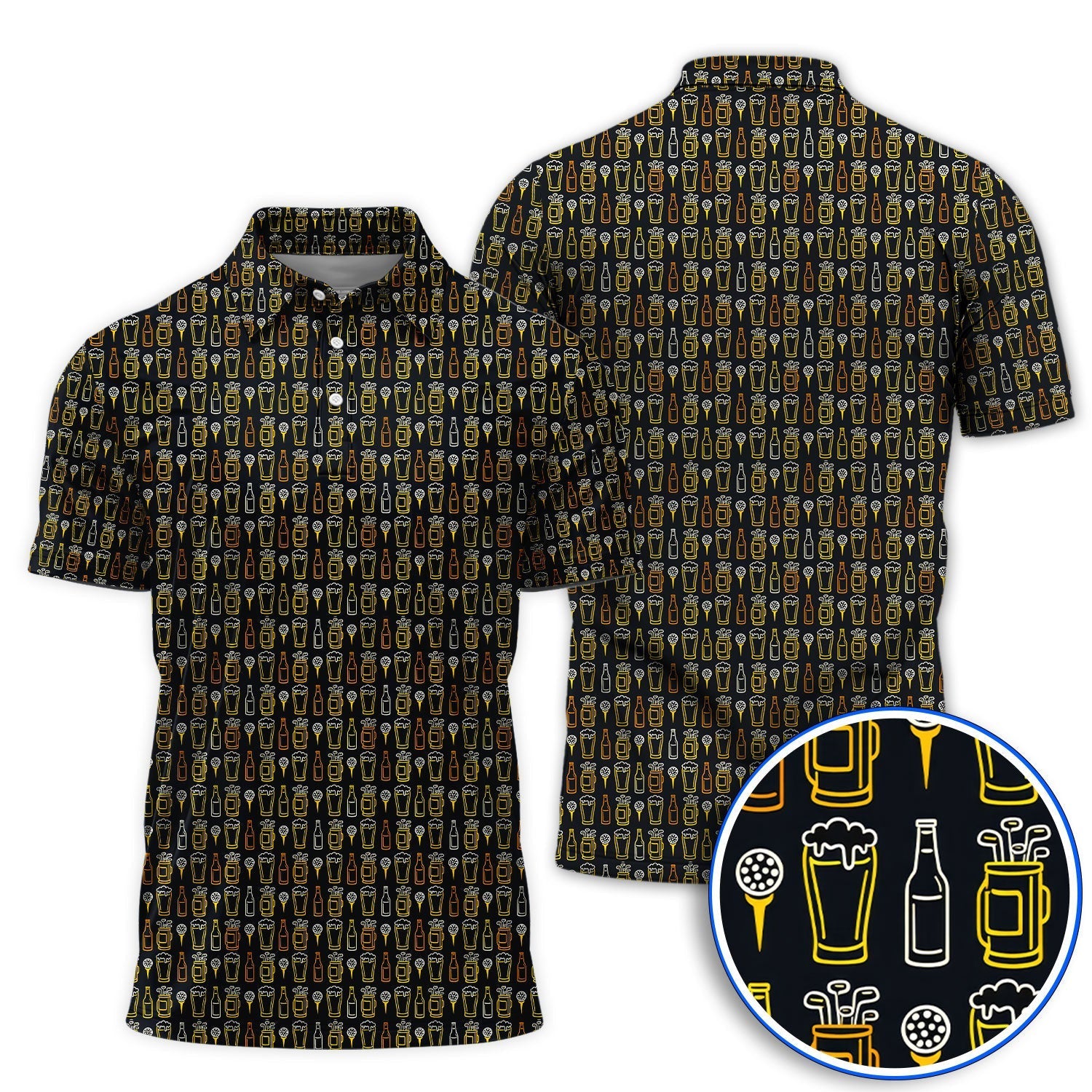Funny Golf And Beer Pattern Shirt, Crazy Golf Polos For Men, Golf Gift For Golfer