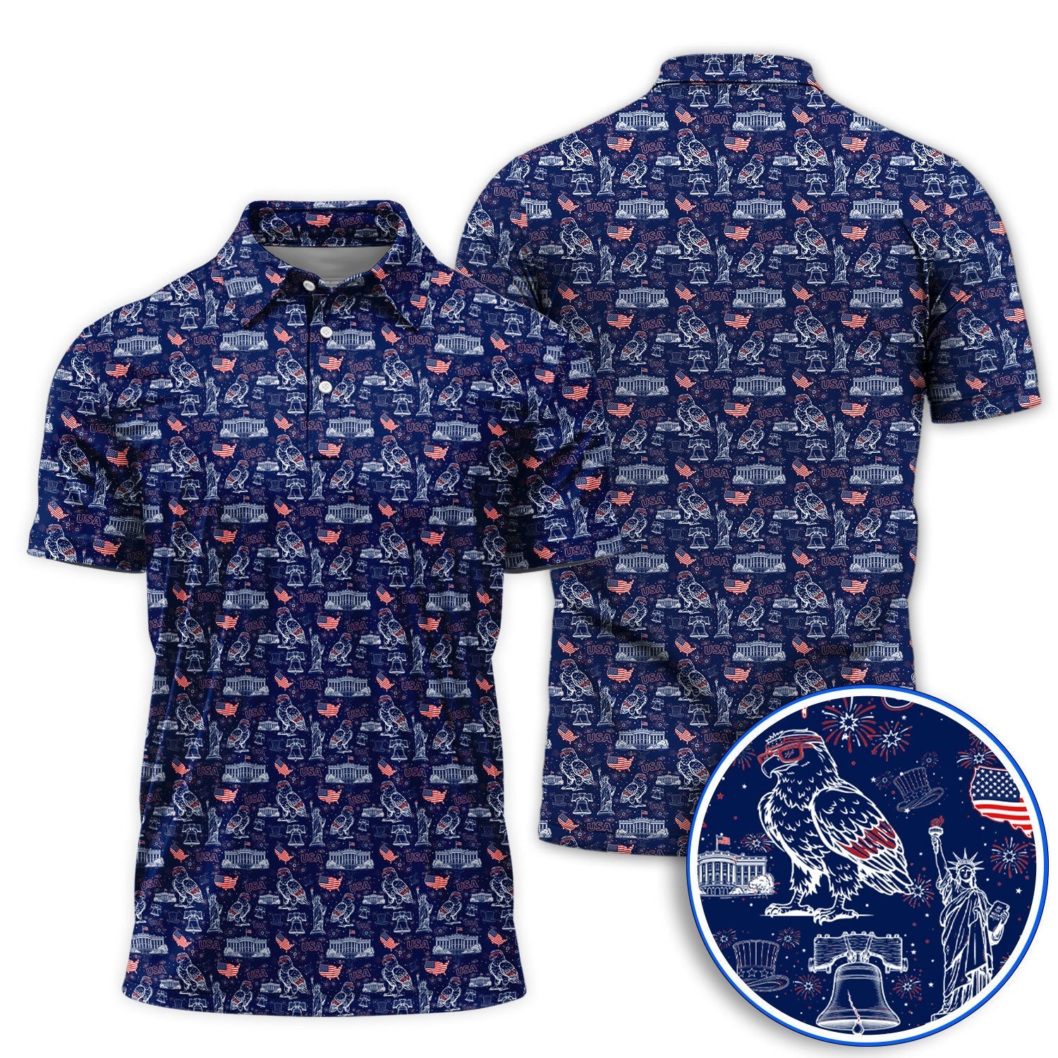 America 250th Patriotic Golf Polos, USA Eagle Pattern Golf Shirt For Golfer, Crazy Golf Shirt