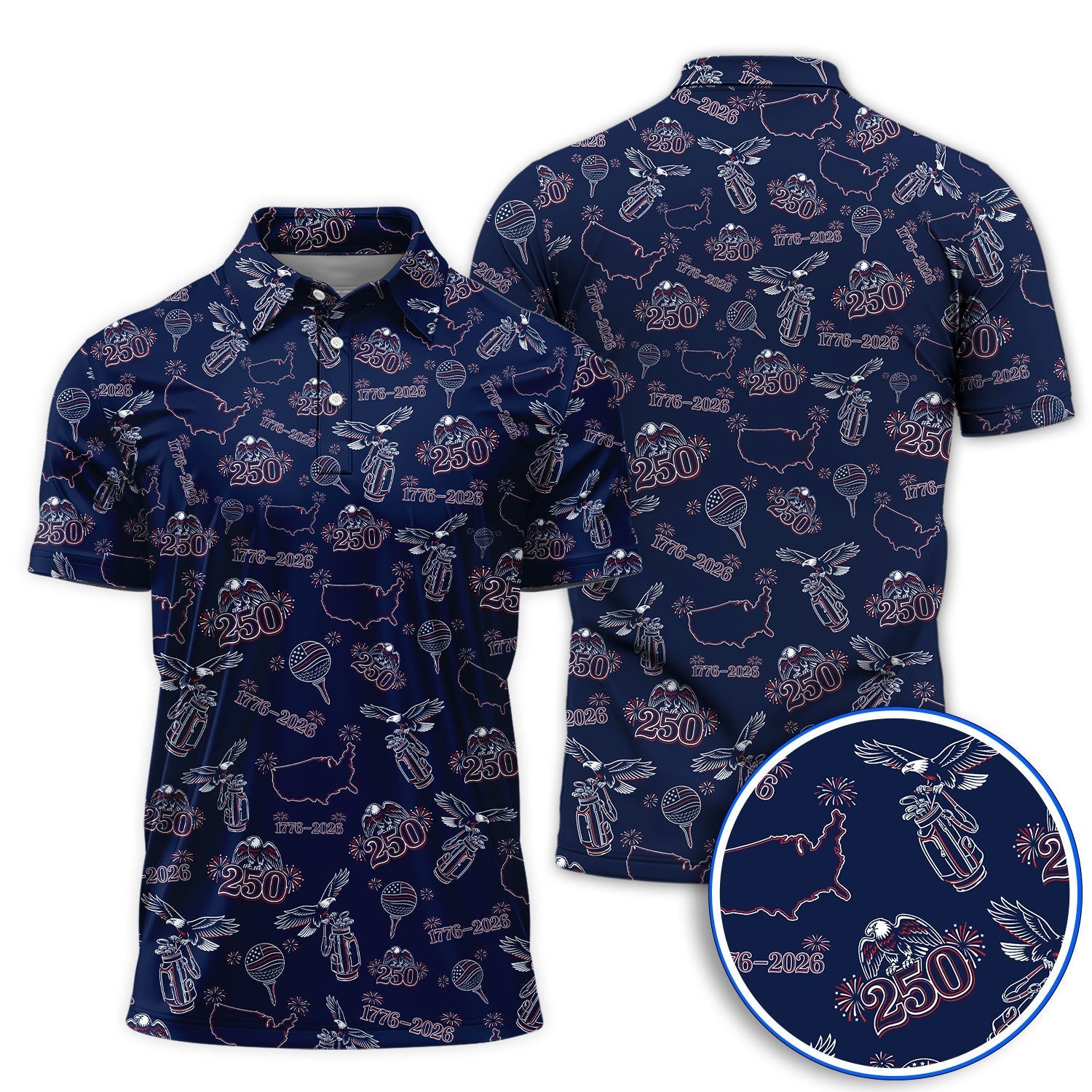 USA 250th Pattern Golf Shirt, Patriotic USA Golf Polos, Crazy Golf Gift For Golfer