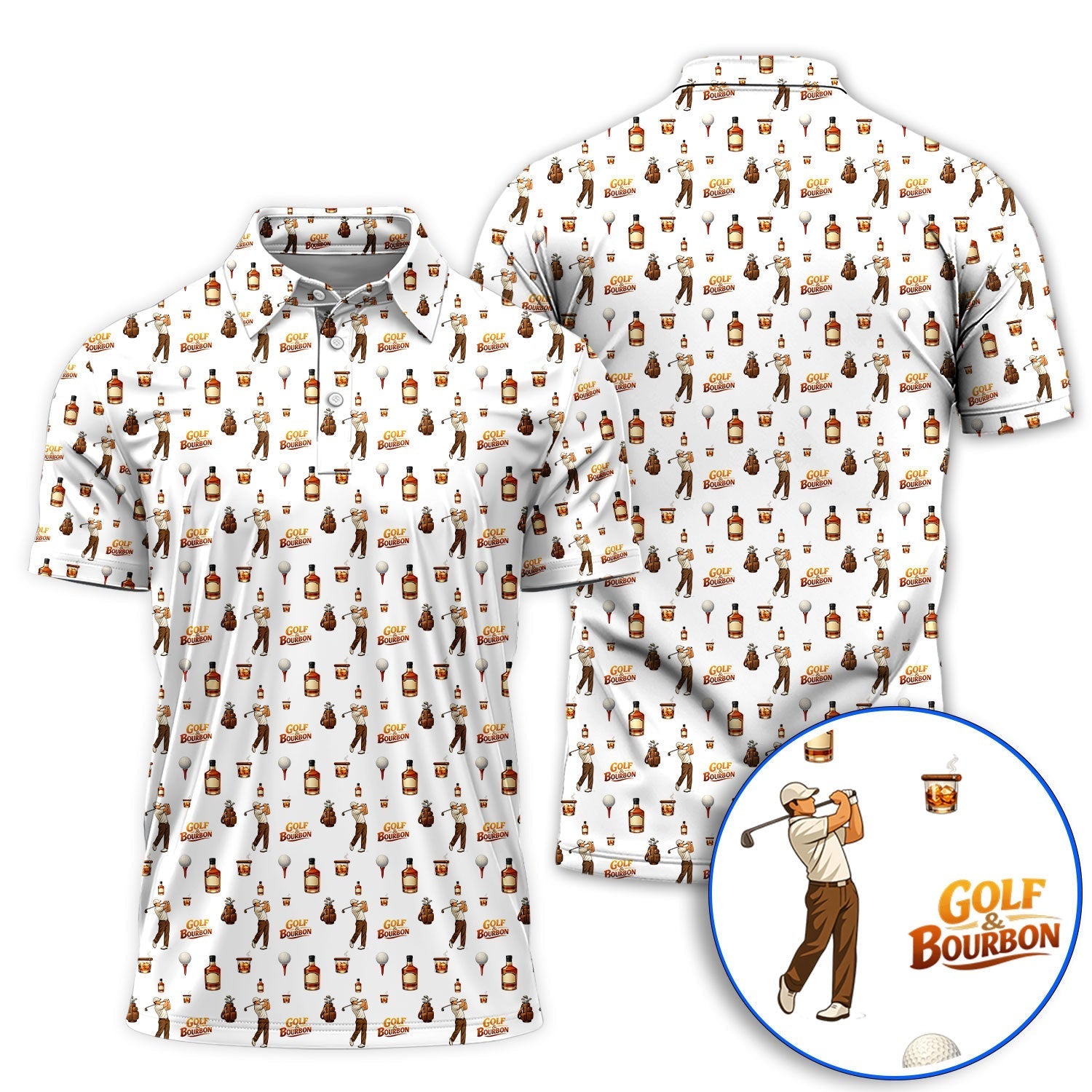 Crazy Golf Shirt For Men, Golf & Bourbon Pattern Golf Polos, Funny Golf Gift For Golfer