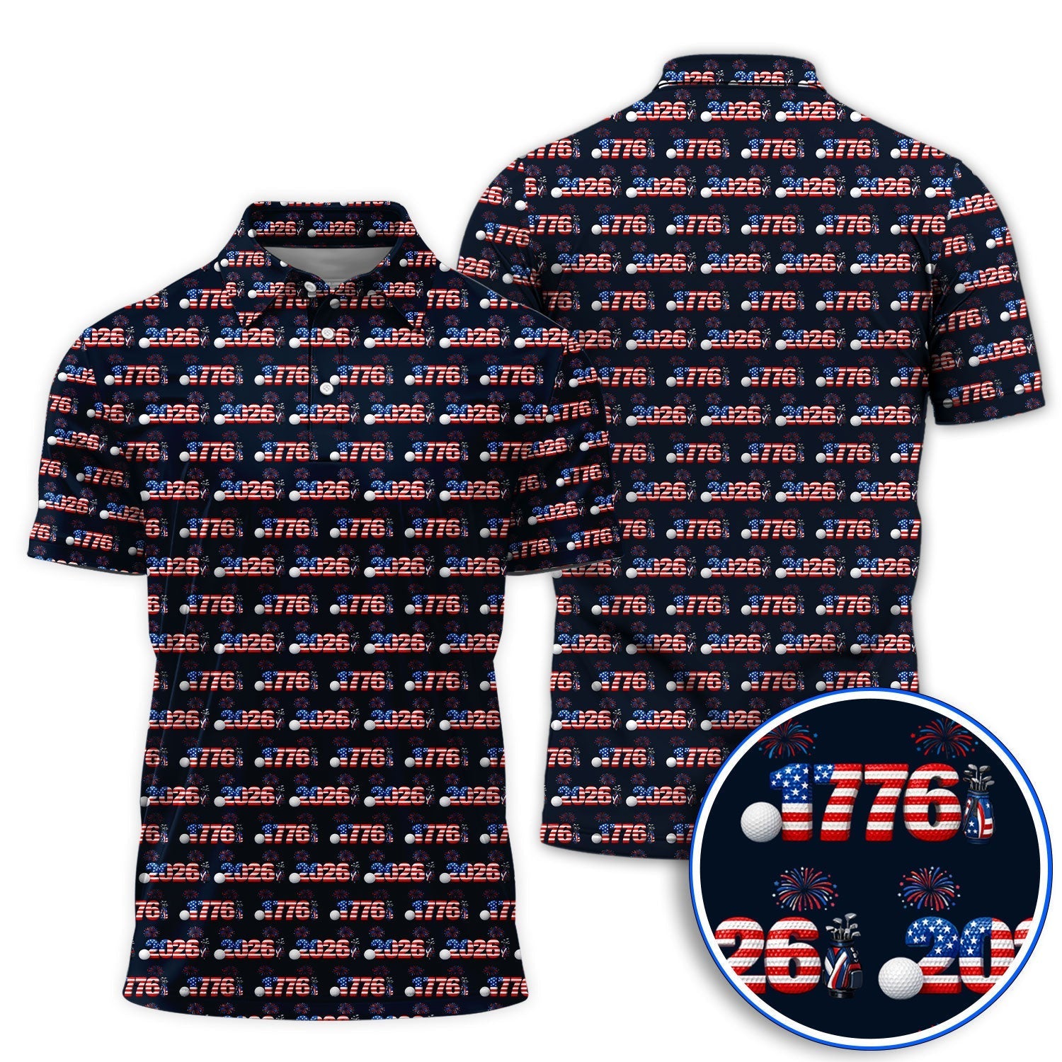 America 250th Anniversary Pattern Golf Polos, Patriotic Independence Day Golf Shirt, Men Golf Gift
