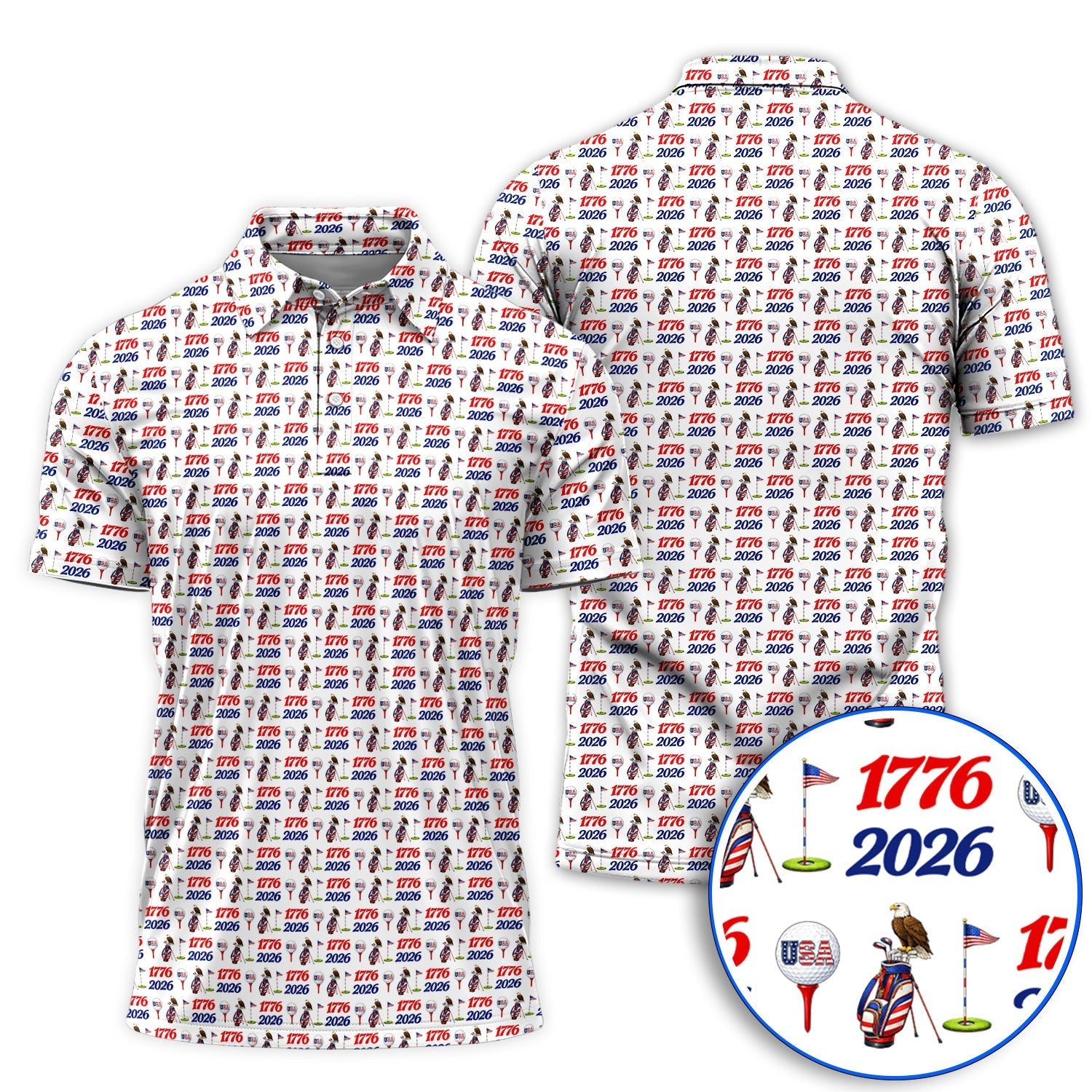 USA 1776–2026 Patriotic Golf Polos, American Flag & Eagle Pattern Golf Shirt, Golf Gift For Golfer