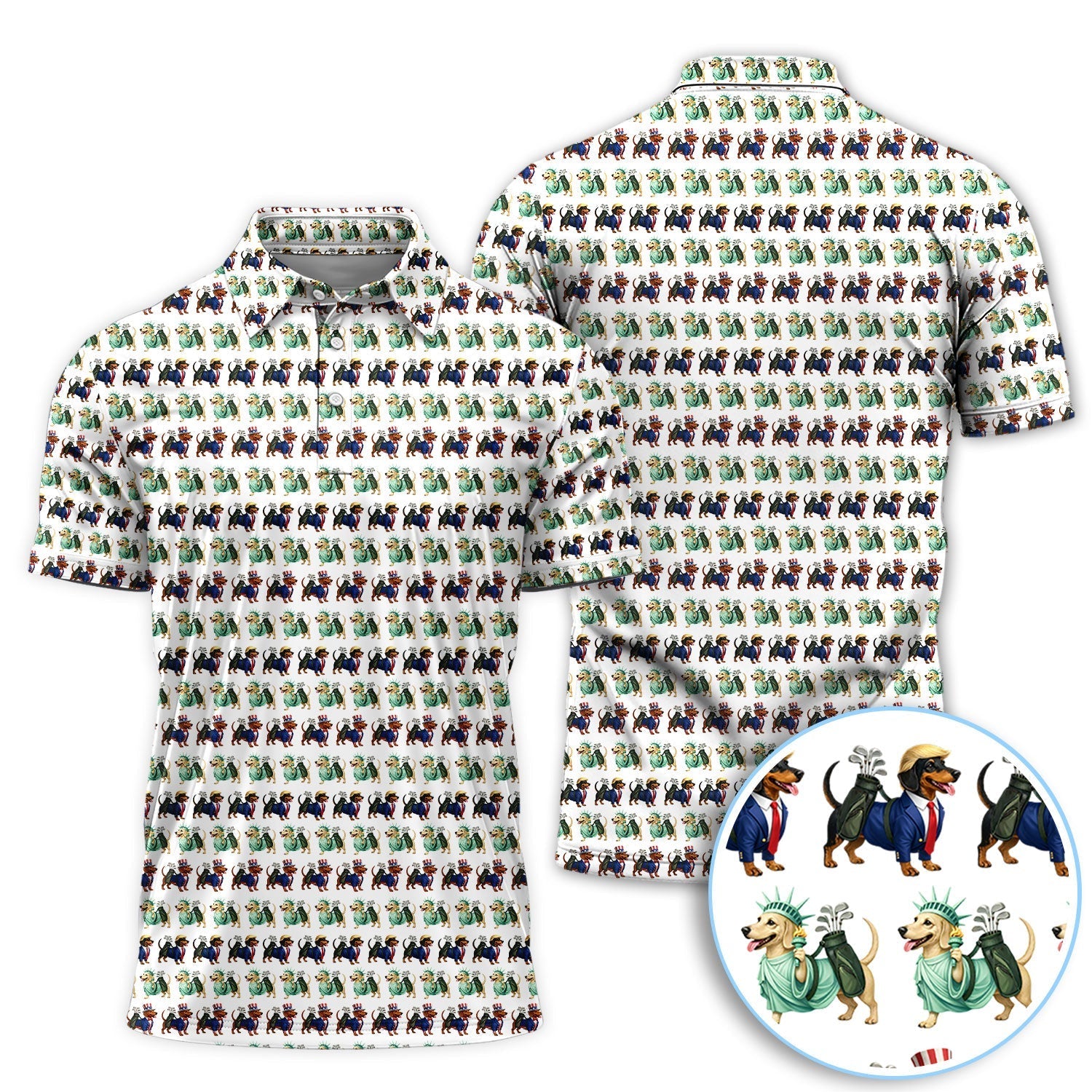 USA Patriotic Dachshund Golf Polos, Funny Golf Shirt For Men, Golf Gift For Golfer